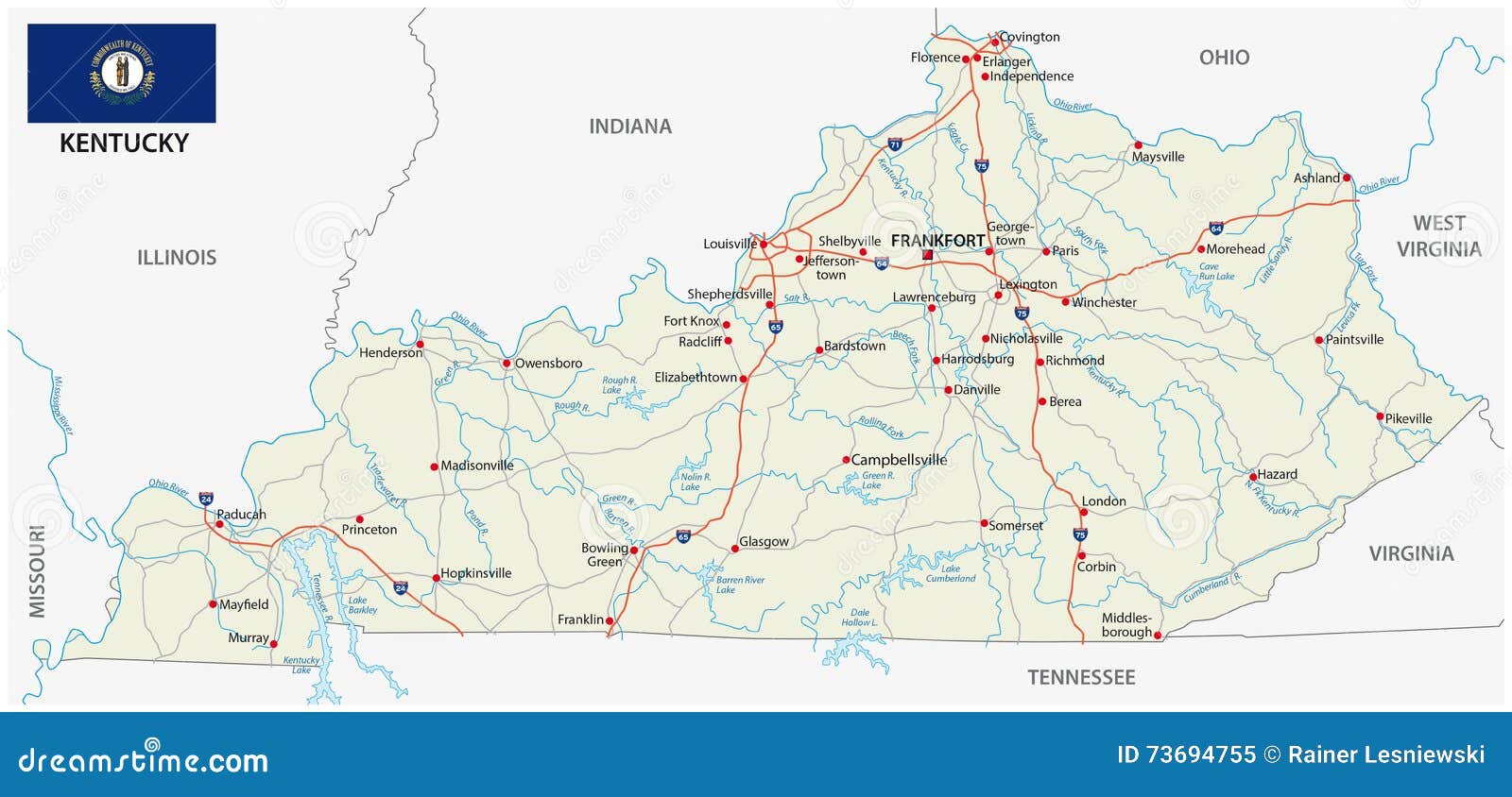 Carte De Route Avec Le Drapeau Du Kentucky Illustration Stock