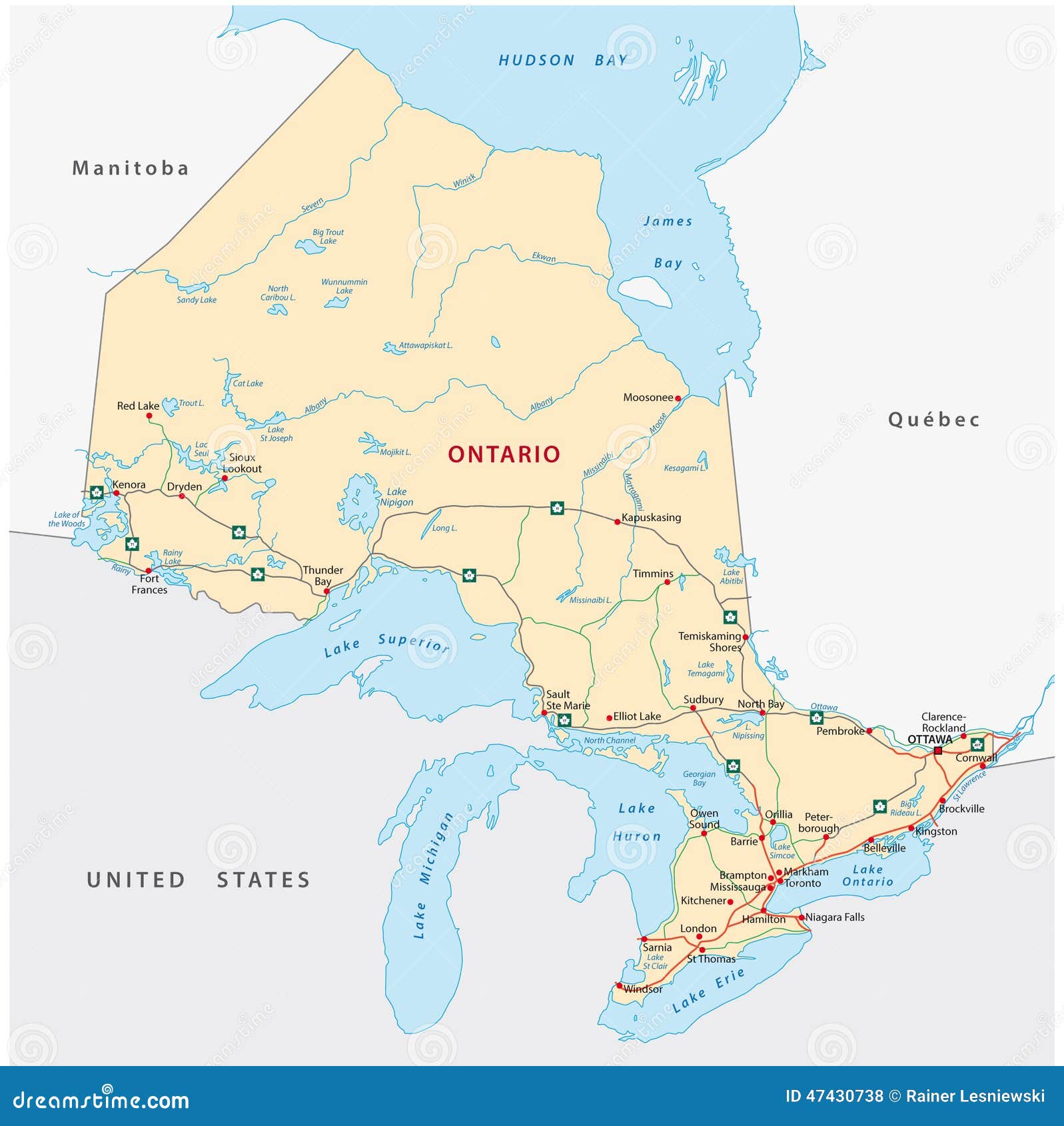 Carte de route d'Ontario illustration stock. Illustration du north