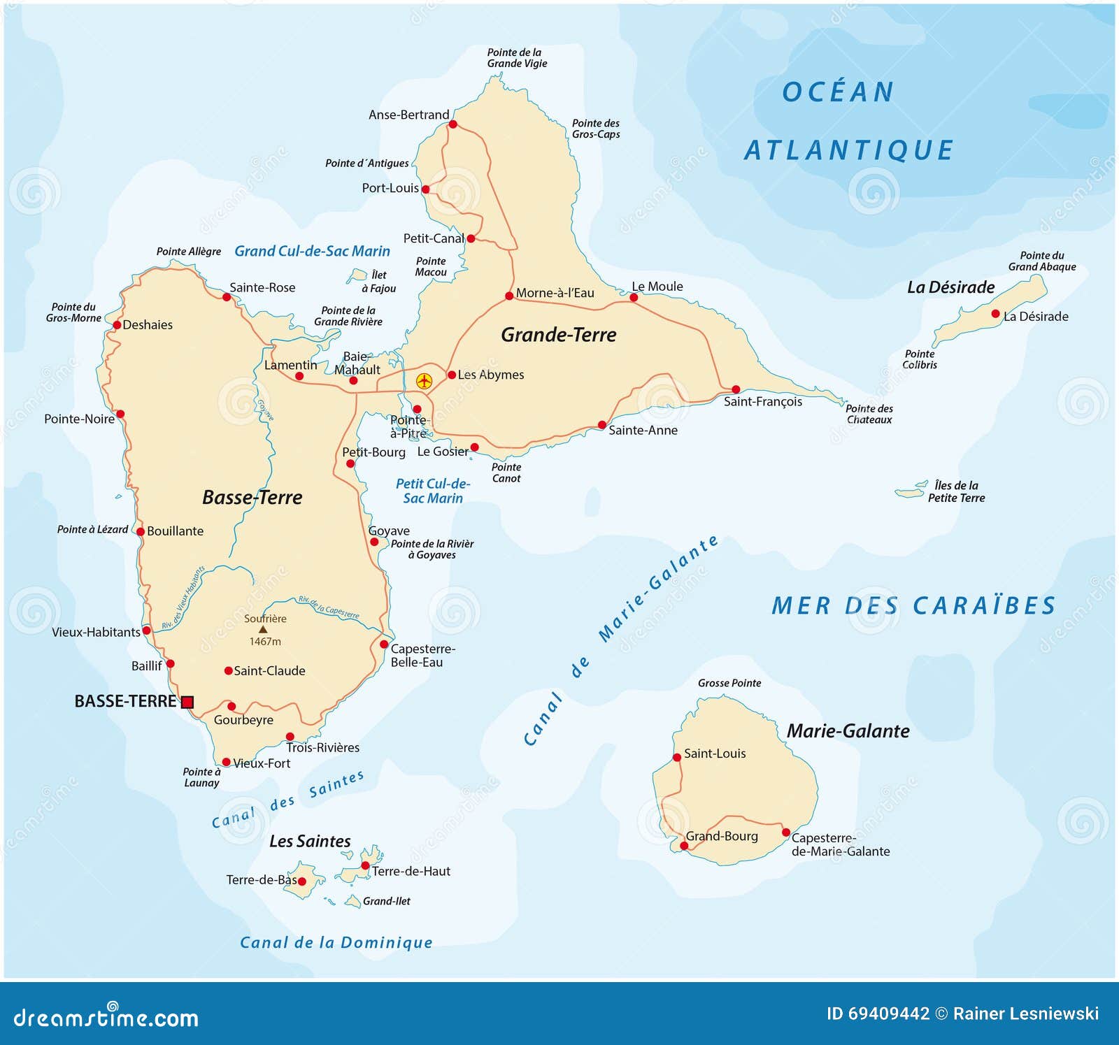 Carte De Route De La Guadeloupe Illustration Stock Illustration du