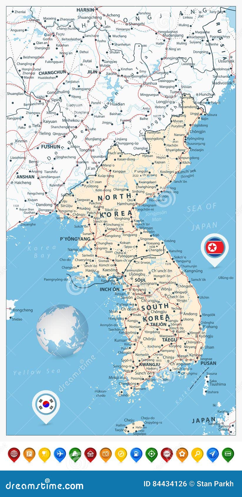 carte de relief de la péninsule coréenne
