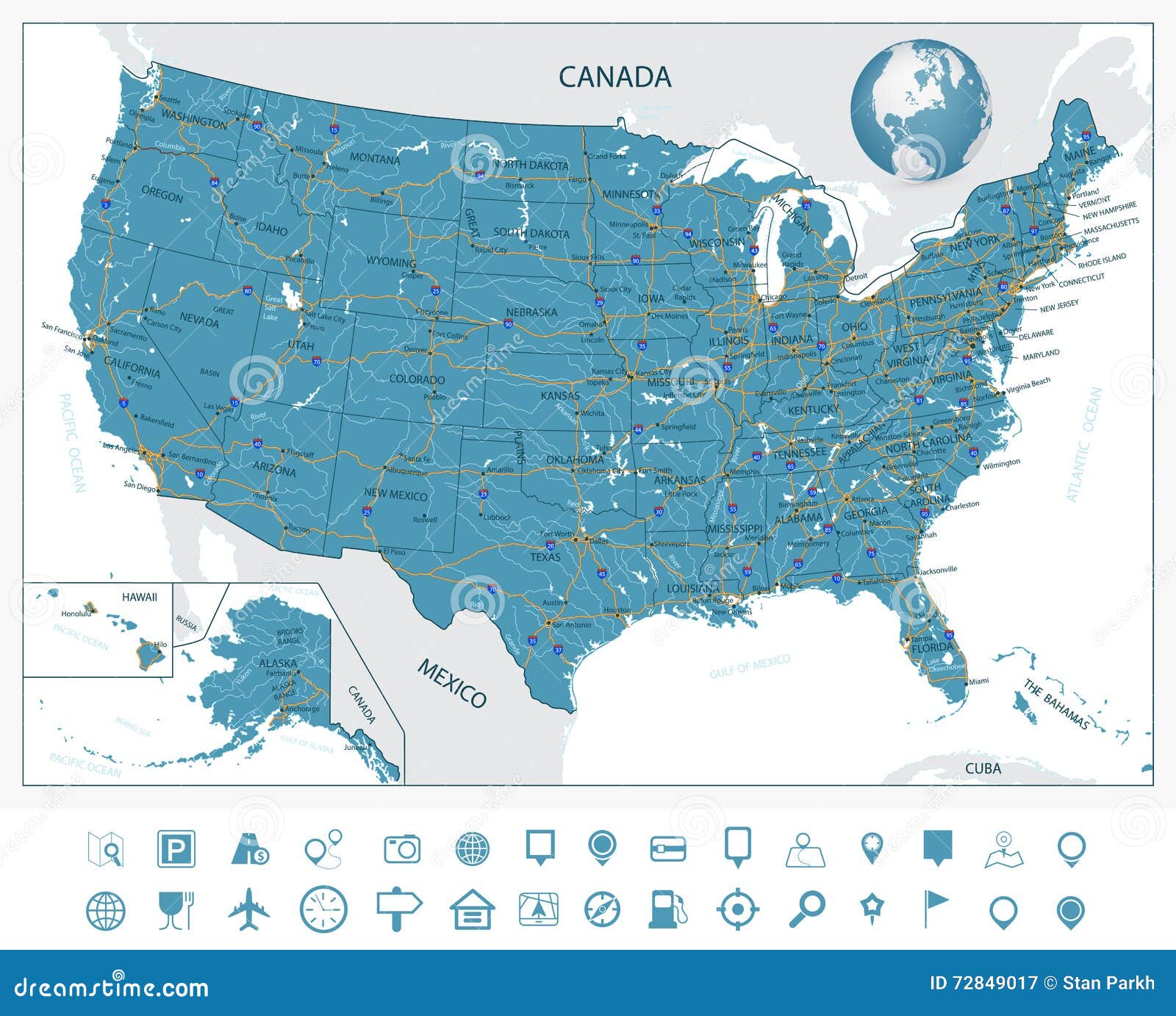 Carte De Route Fortement Détaillée Des Etats-Unis Illustration de Vecteur -  Illustration du omnibus, glyphe: 72849017