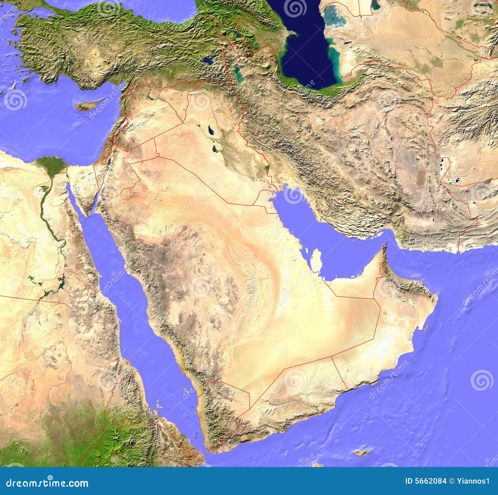 Carte De Satellite De Moyen Orient Illustration Stock