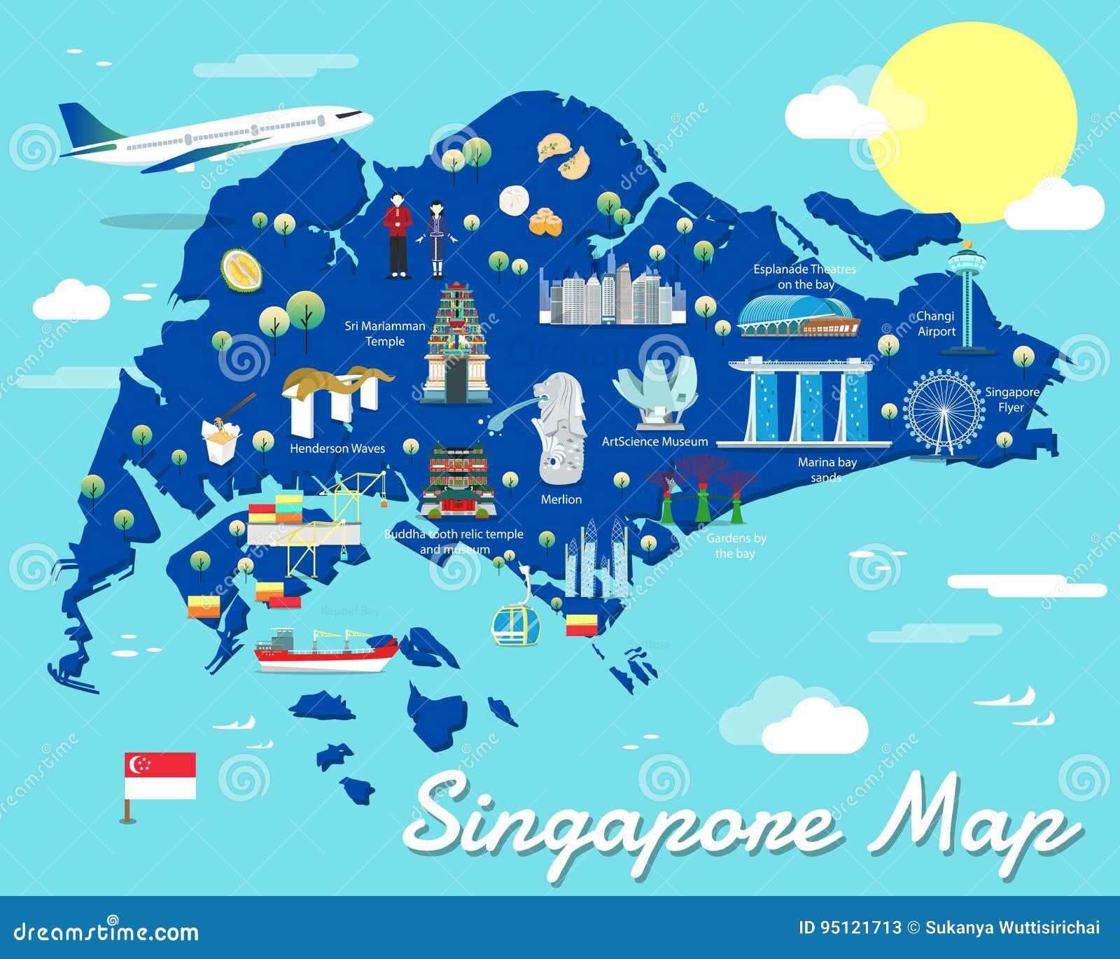 Carte De Singapour Avec La Conception Colorée D'illustration De Points