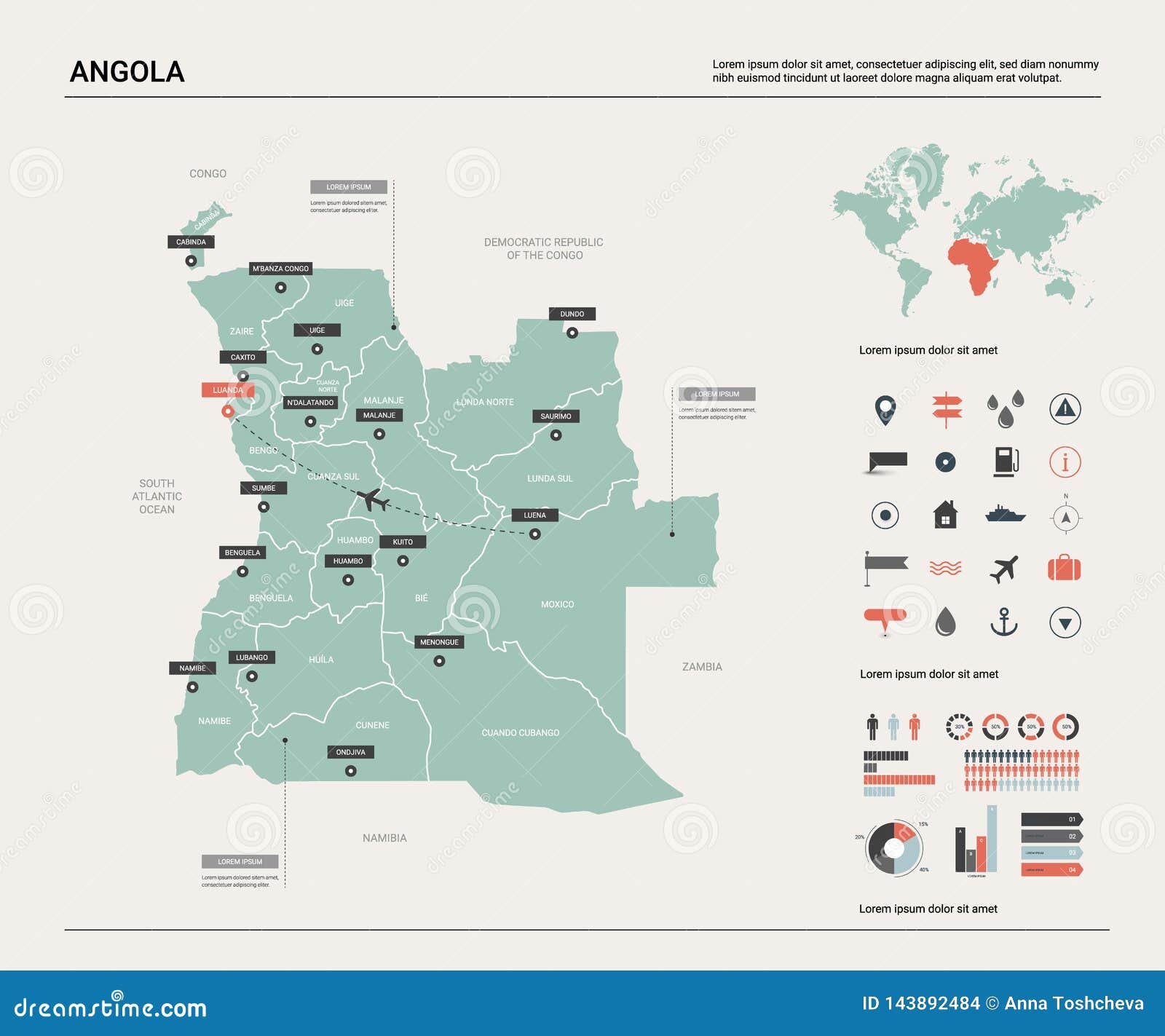 Carte De Vecteur De Langola Haute Carte Détaillée De Pays