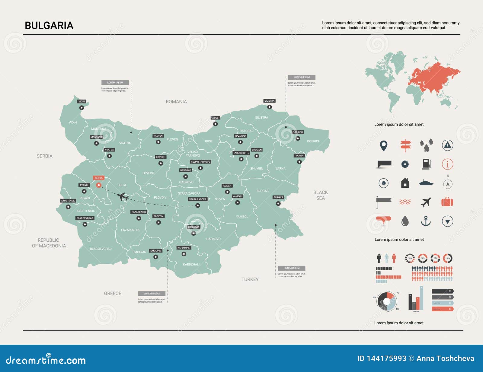 Carte De Vecteur De La Bulgarie Haute Carte Détaillée De