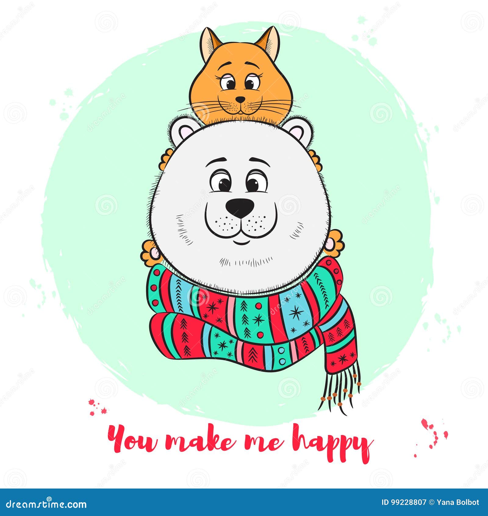 Carte De Voeux Avec L Ours Blanc Et Le Chat Mignons Illustration De Vecteur Illustration Du Decoration Dessin 9927