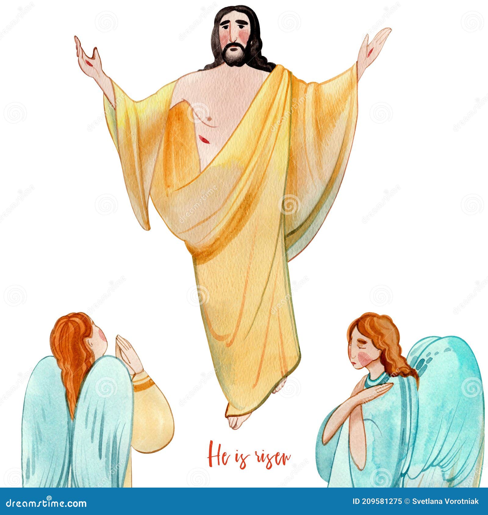 Carte De Voeux Chrétiens De Pâques Avec Jésus-christ Et Anges Priants. Il  Est Ressuscité! Illustration Stock - Illustration du bénédiction, carte:  209581275