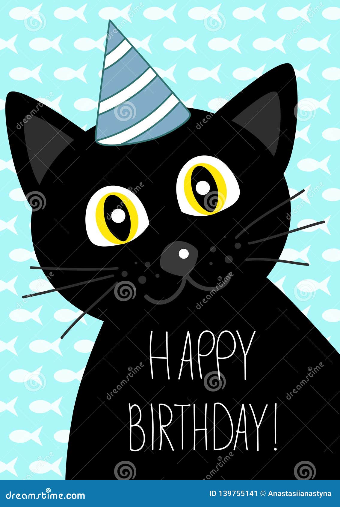 Carte De Voeux D Anniversaire Avec Le Chat Noir Mignon Illustration De Vecteur Illustration Du Carte Anniversaire