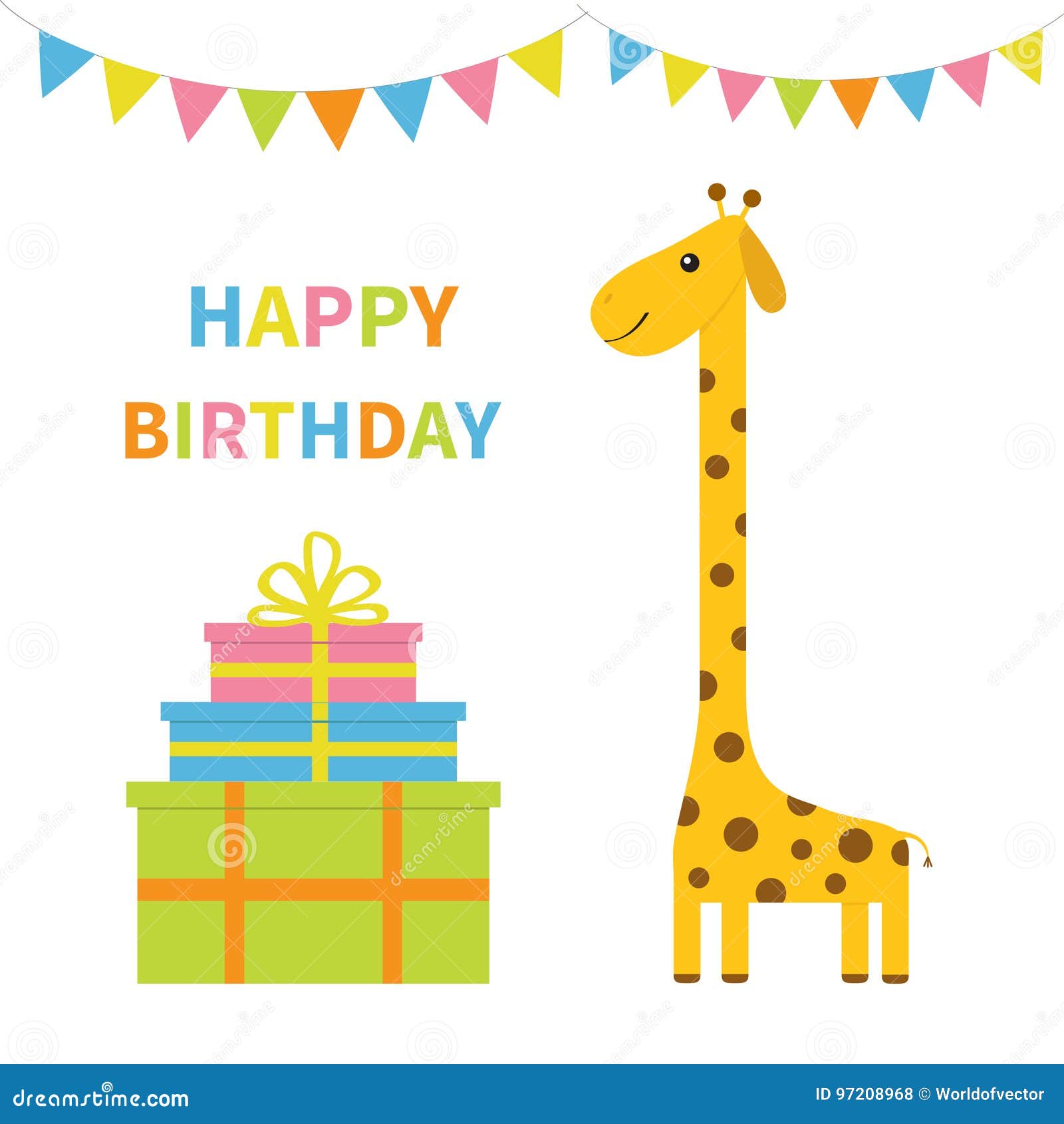 Carte De Voeux De Joyeux Anniversaire Girafe Avec La Tache Long Cou Personnage De Dessin Anime Mignon Drapeaux De Papier Colores Illustration De Vecteur Illustration Du Anime Papier 9768