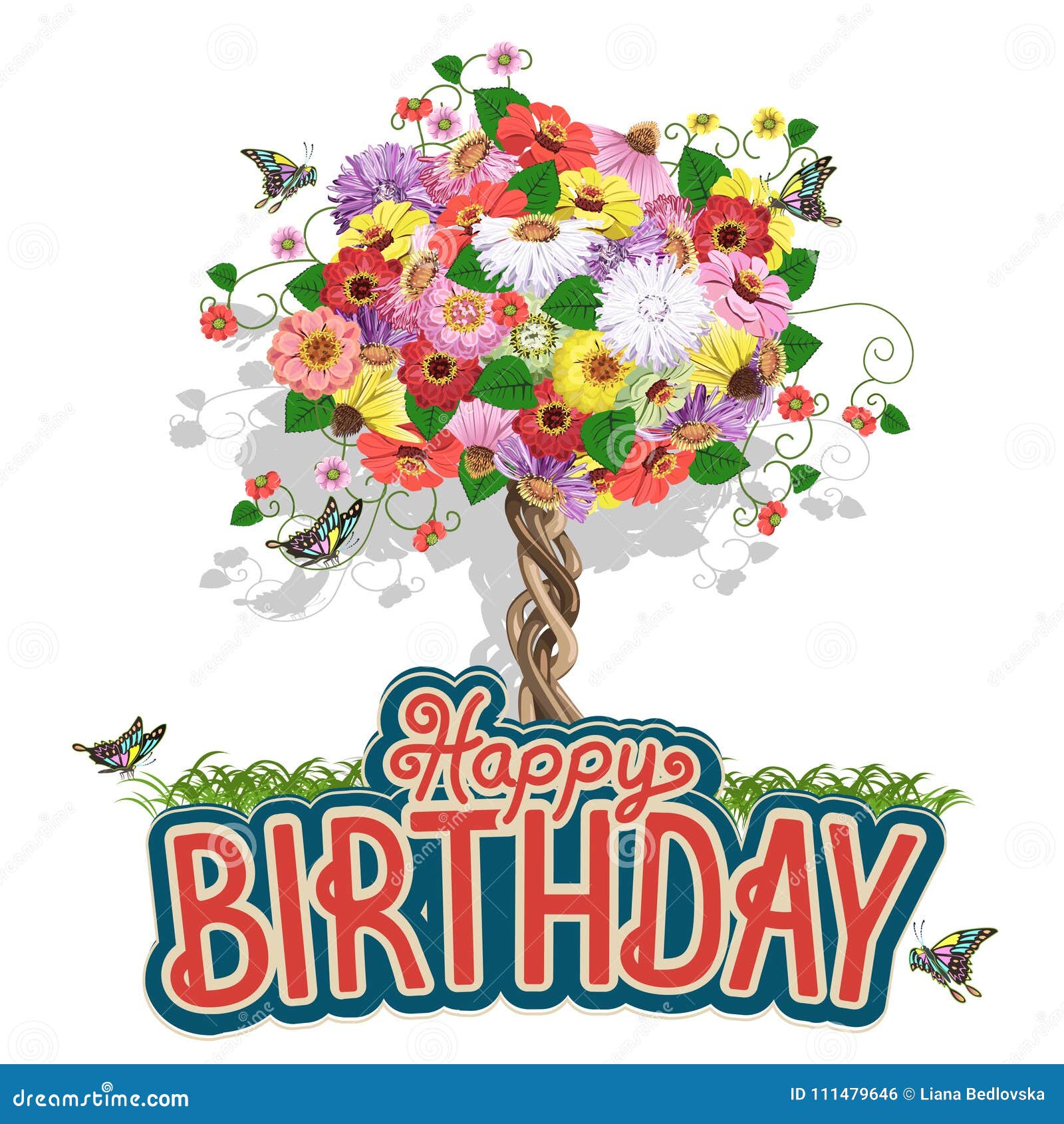 Carte De Voeux De Joyeux Anniversaire Avec Un Arbre Floral Illustration De Vecteur Illustration Du Decoration Endroit Carte De Voeux De Joyeux Anniversaire Avec Un Arbre Floral Illustration De Vecteur Illustration Du Decoration Endroit