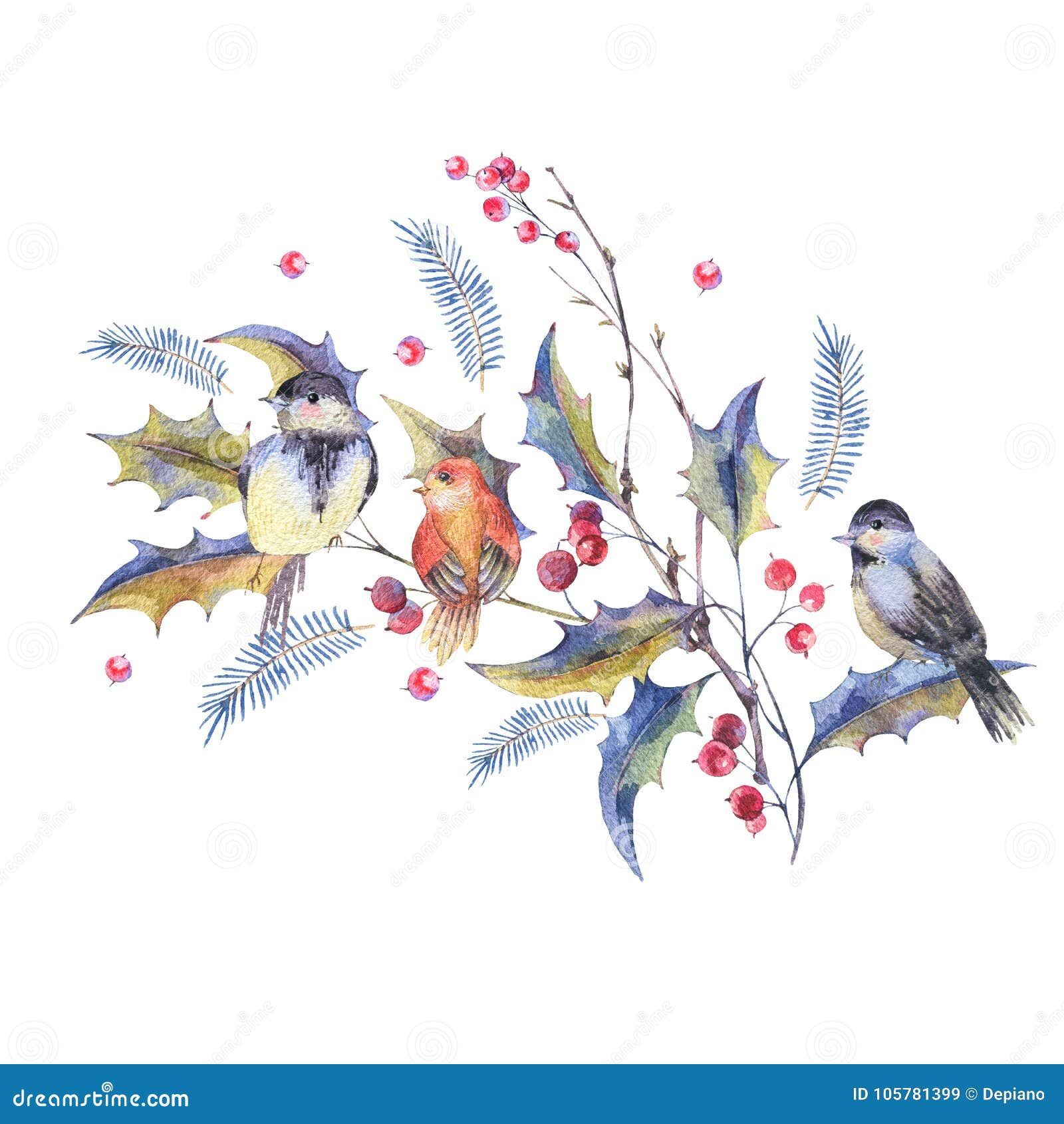 Carte de Voeux Meilleurs Voeux oiseaux Couronne de Noël