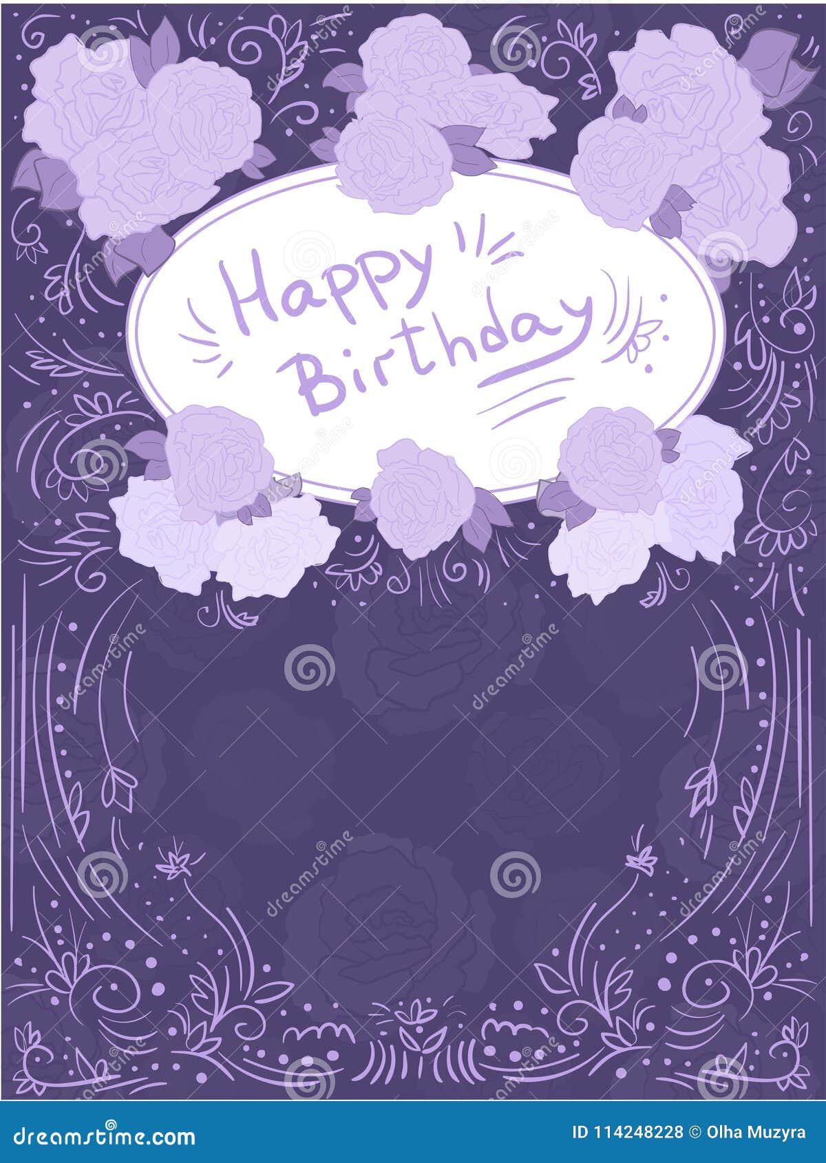 Carte De Voeux Violette Avec Le Joyeux Anniversaire De Cadre Ovale Illustration De Vecteur Illustration Du Ovale Cadeau