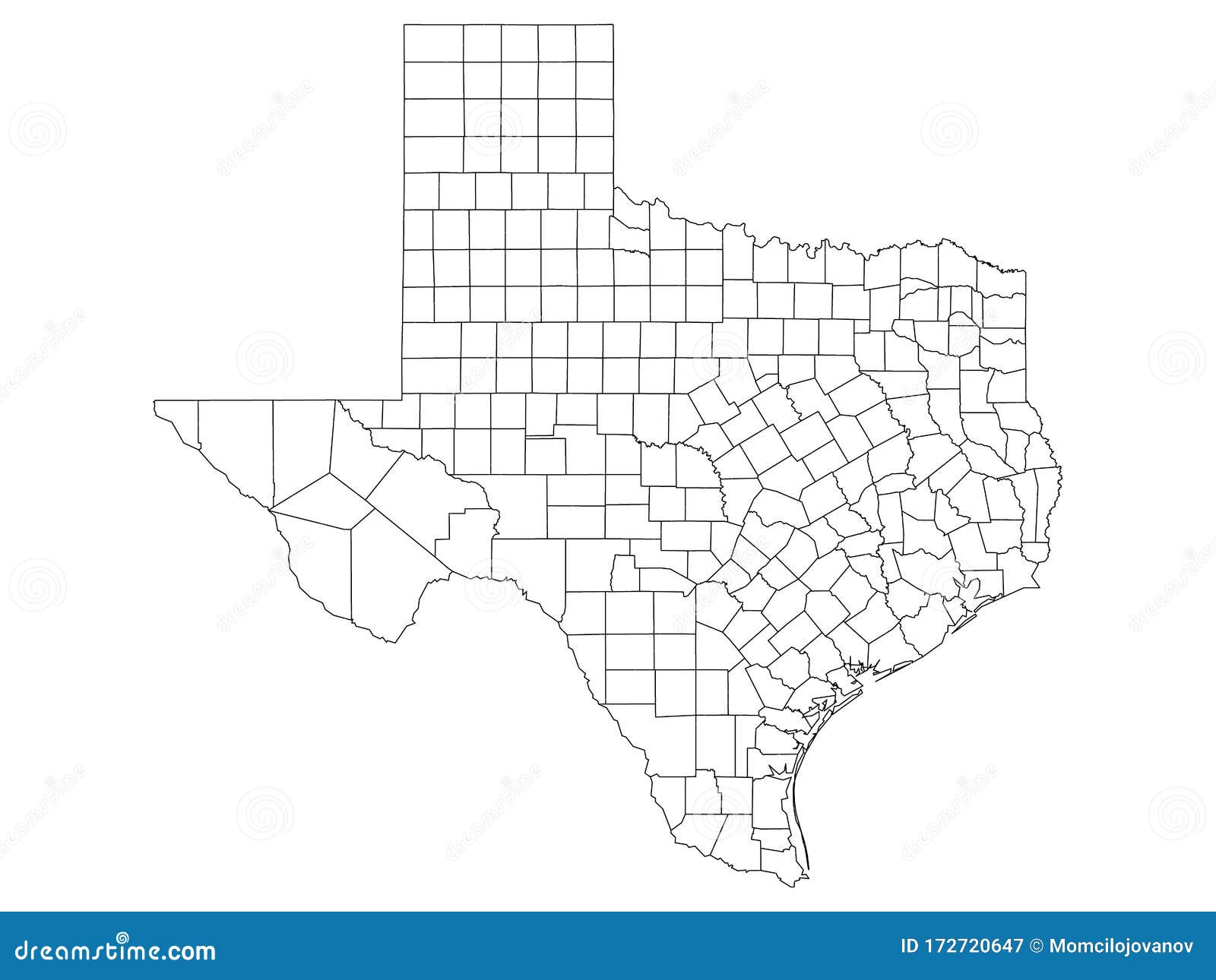 Carte Des Comtés De Nous état Du Texas Illustration de Vecteur