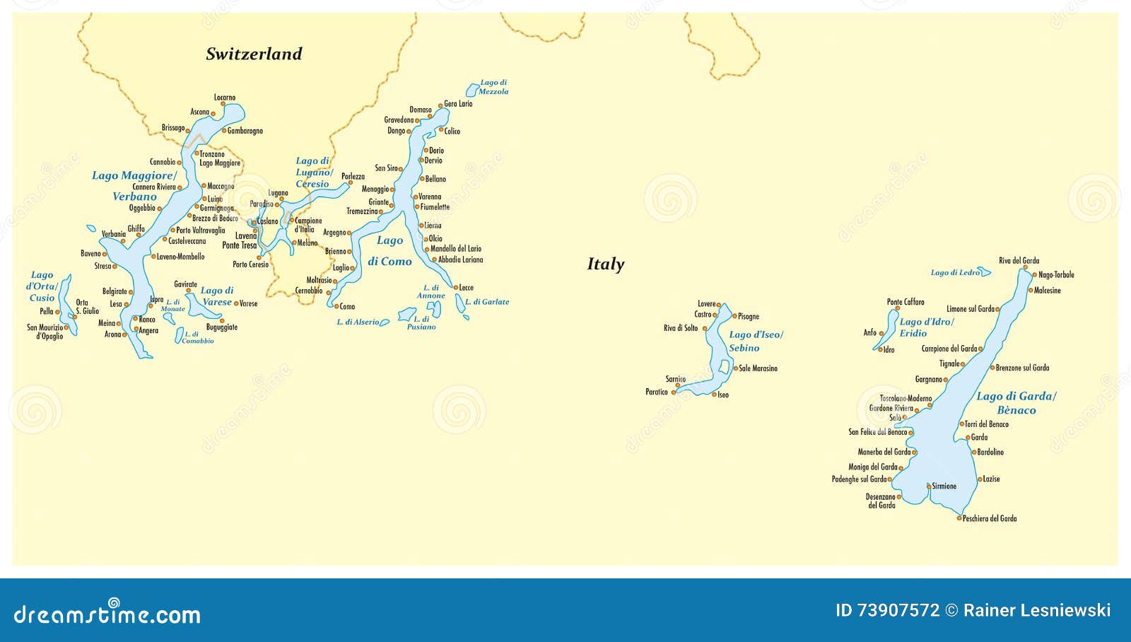 Carte Des Lacs Italiens Du Nord Illustration Stock Illustration Du Vecteur Tracer