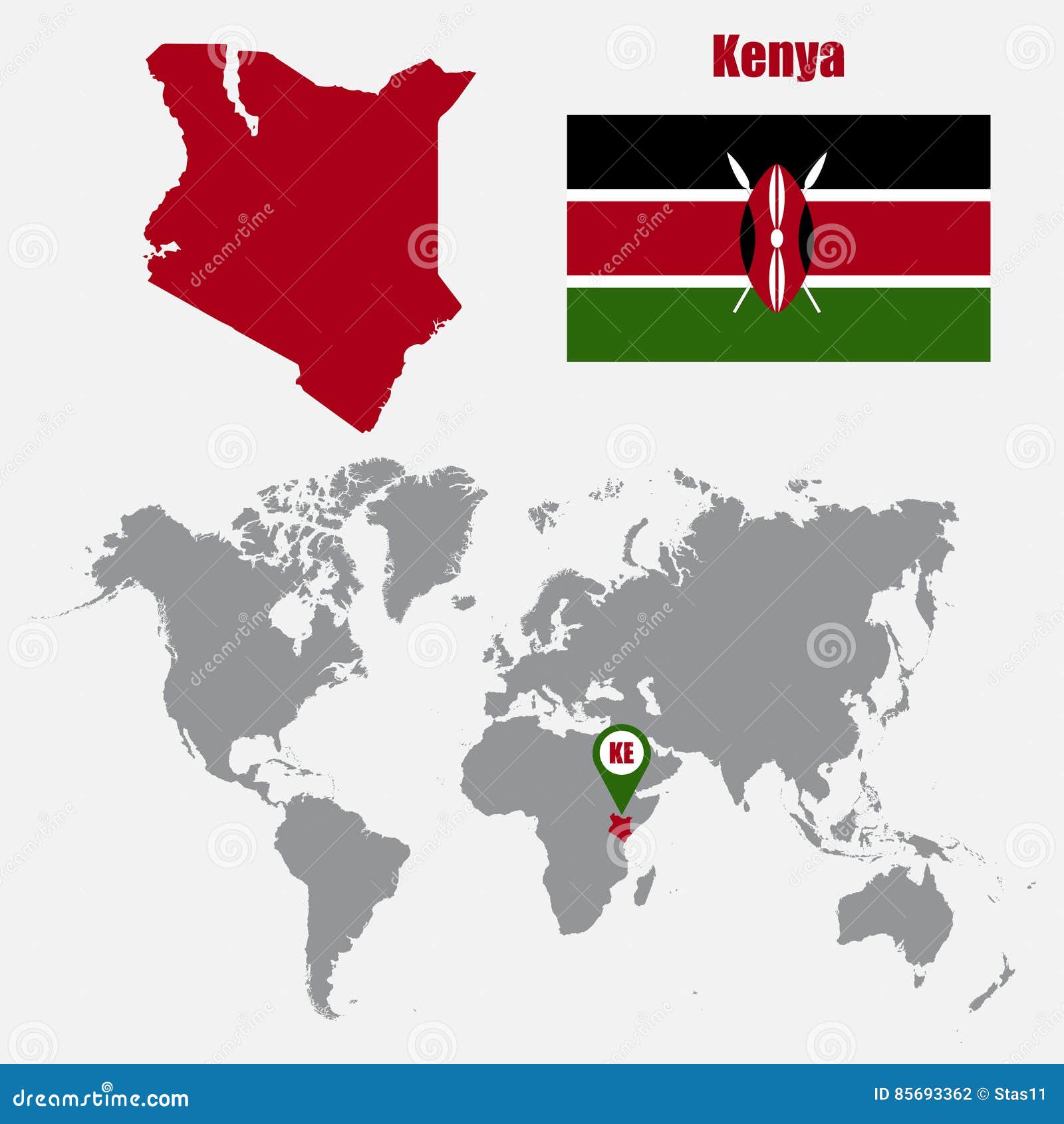 Carte Du Kenya Sur Une Carte Du Monde Avec L'indicateur De Drapeau Et De  Carte Illustration De Vecteur Illustration de Vecteur - Illustration du  lumière, sens: 85693362