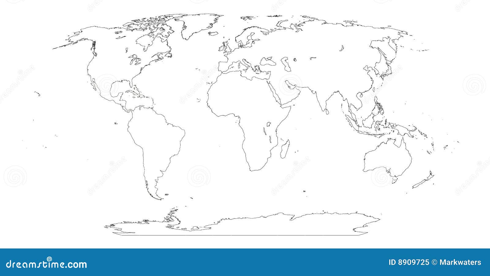 Carte du monde simplifiée divisée aux continents. Contour ...