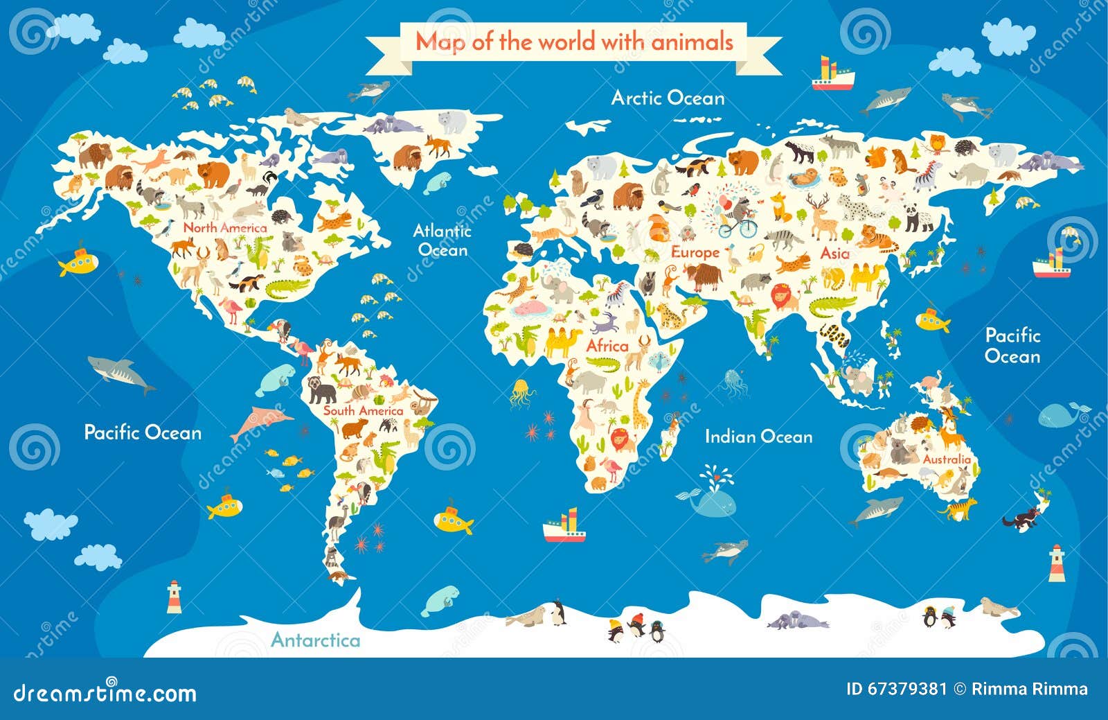Carte Du Monde Avec Des Animaux Belle Illustration Colorée