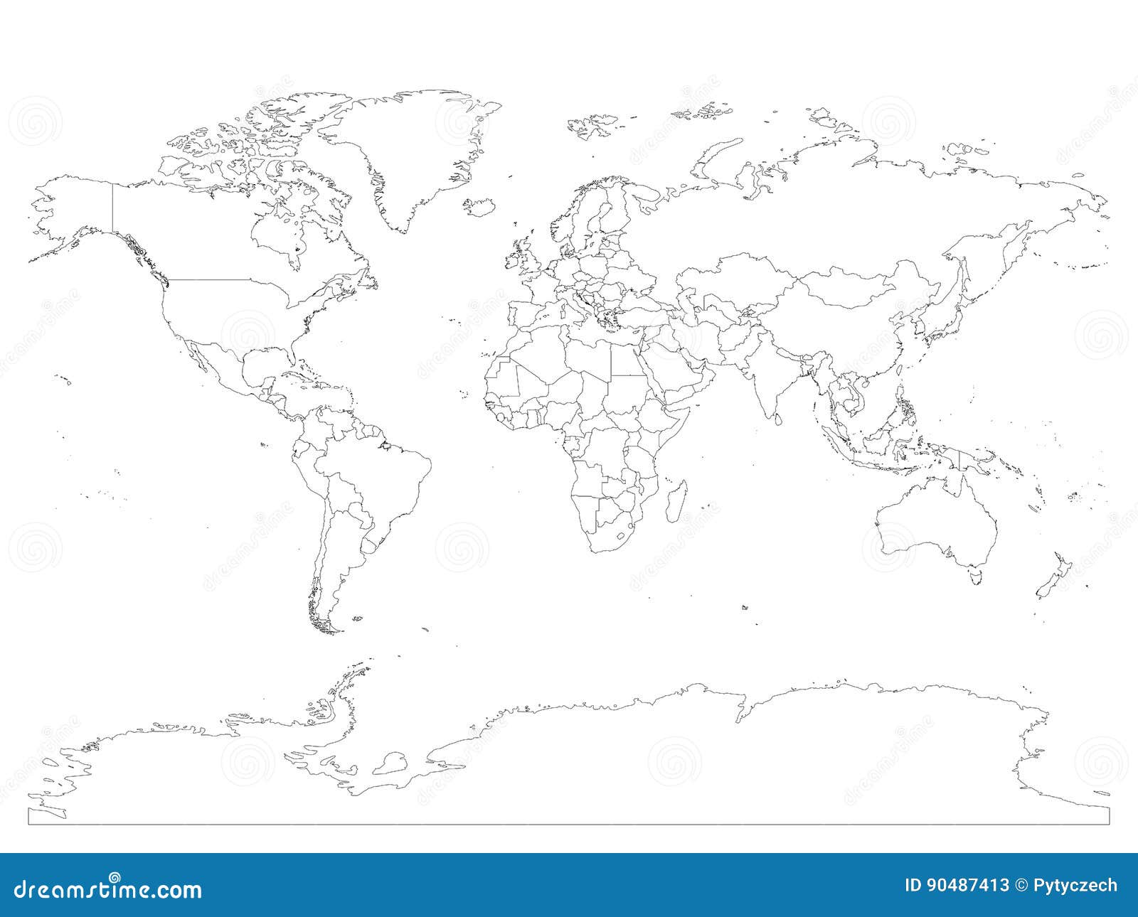 Carte Du Monde Avec Des Frontières De Pays Contour Noir