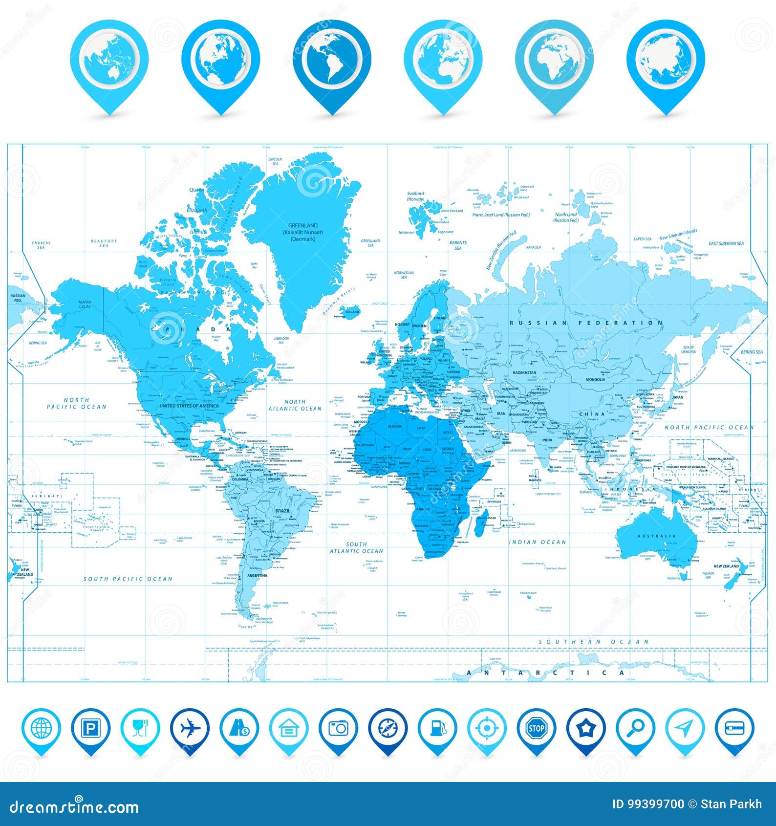 Carte Du Monde Avec Des Indicateurs Et Des Continents De