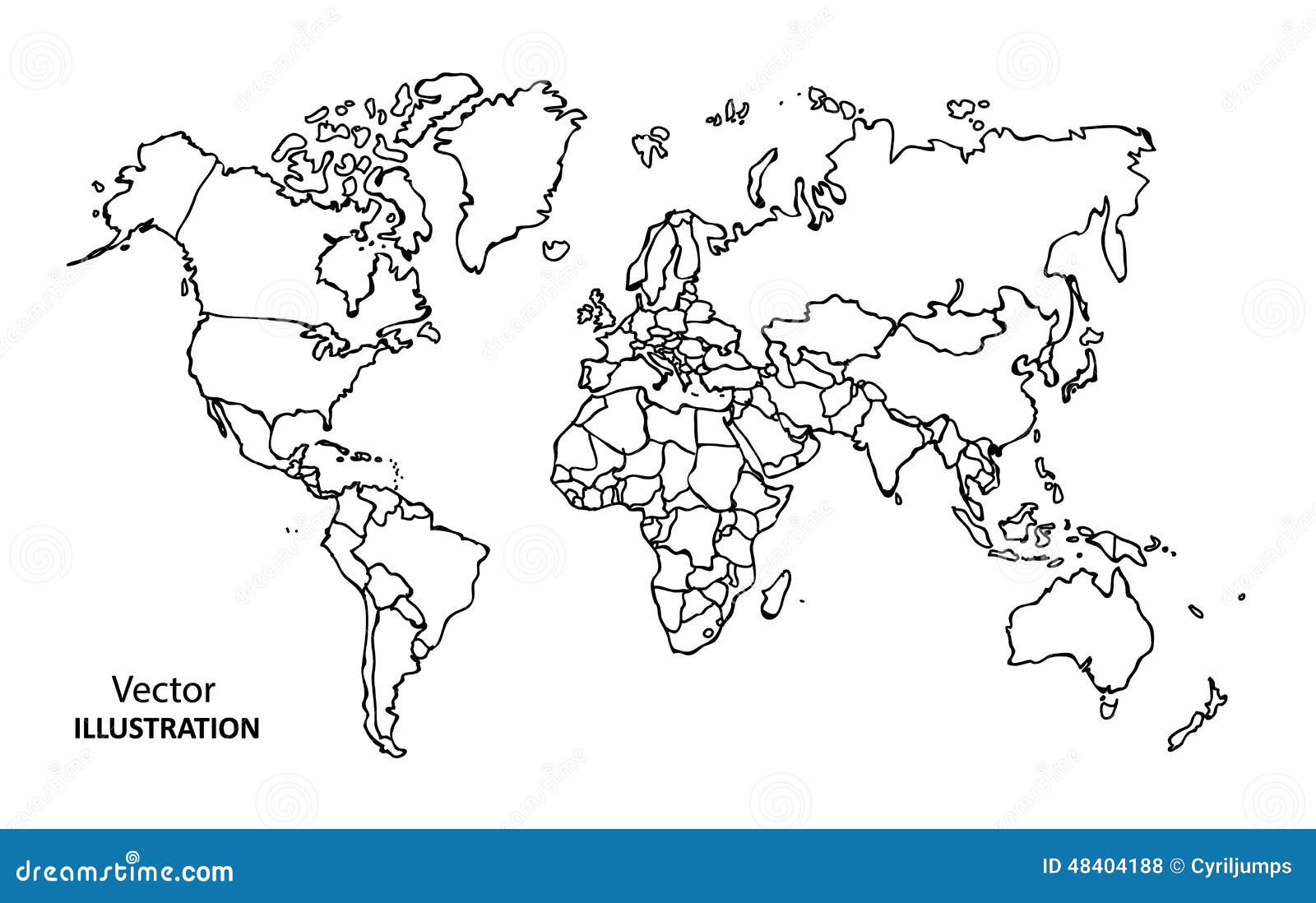 illustration stock carte du monde de dessin de main avec des pays image