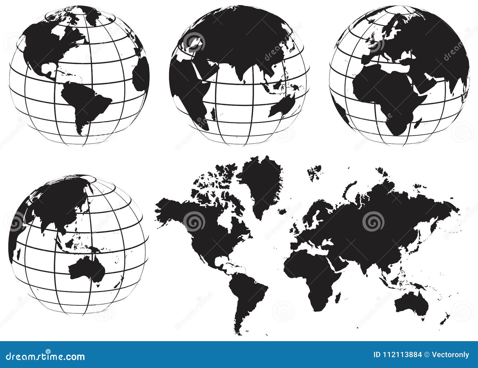 Carte Du Monde De Globe Réglée Noir Et Blanc Illustration