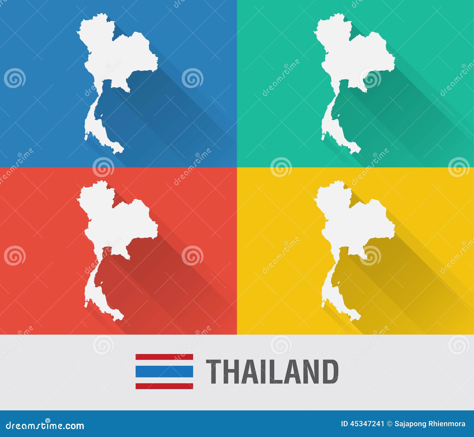 Carte Du Monde De La Thaïlande Dans Le Style Plat Avec 4