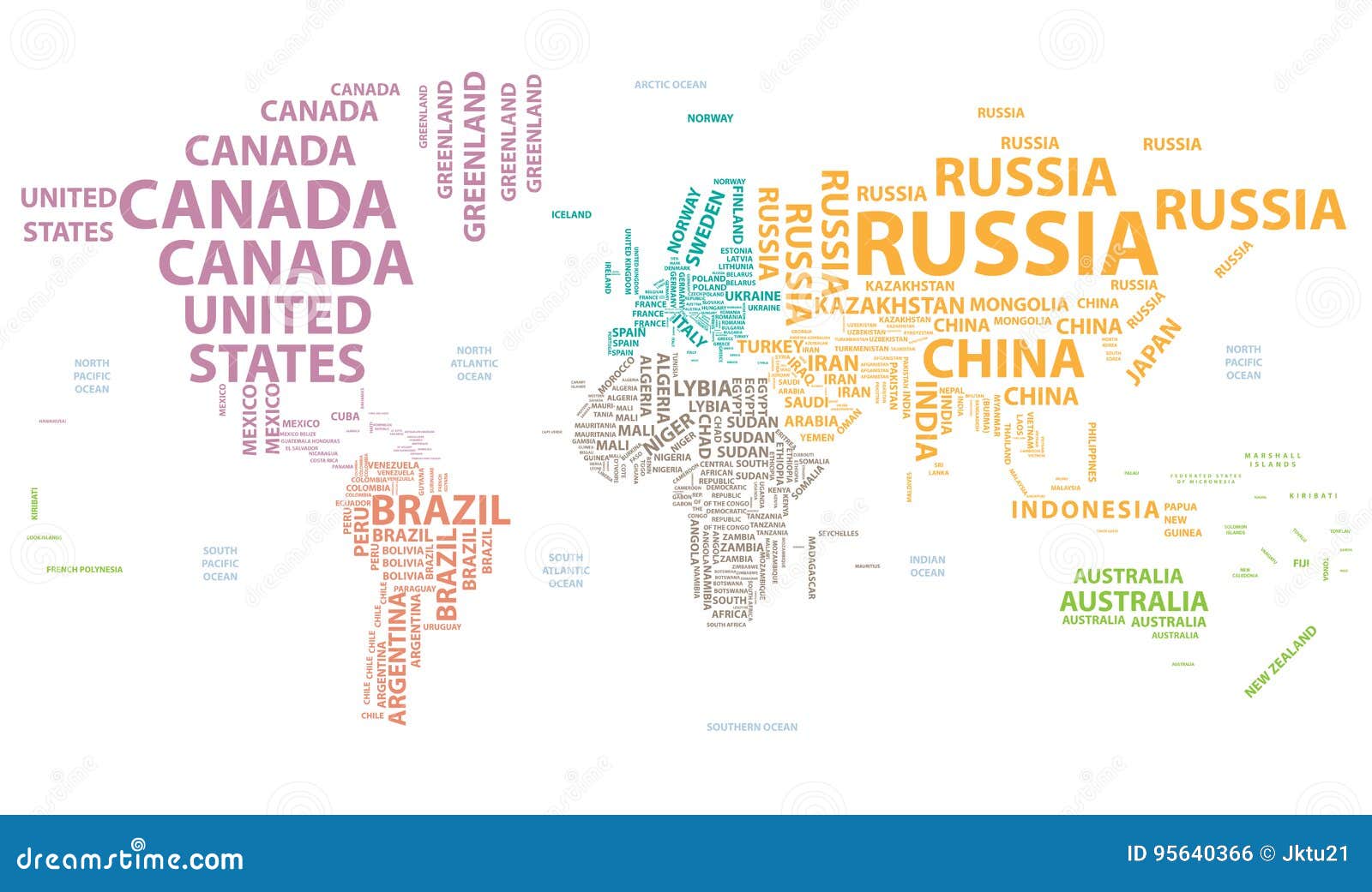 Carte Du Monde De Vecteur Avec Des Noms Du Pays Dans La