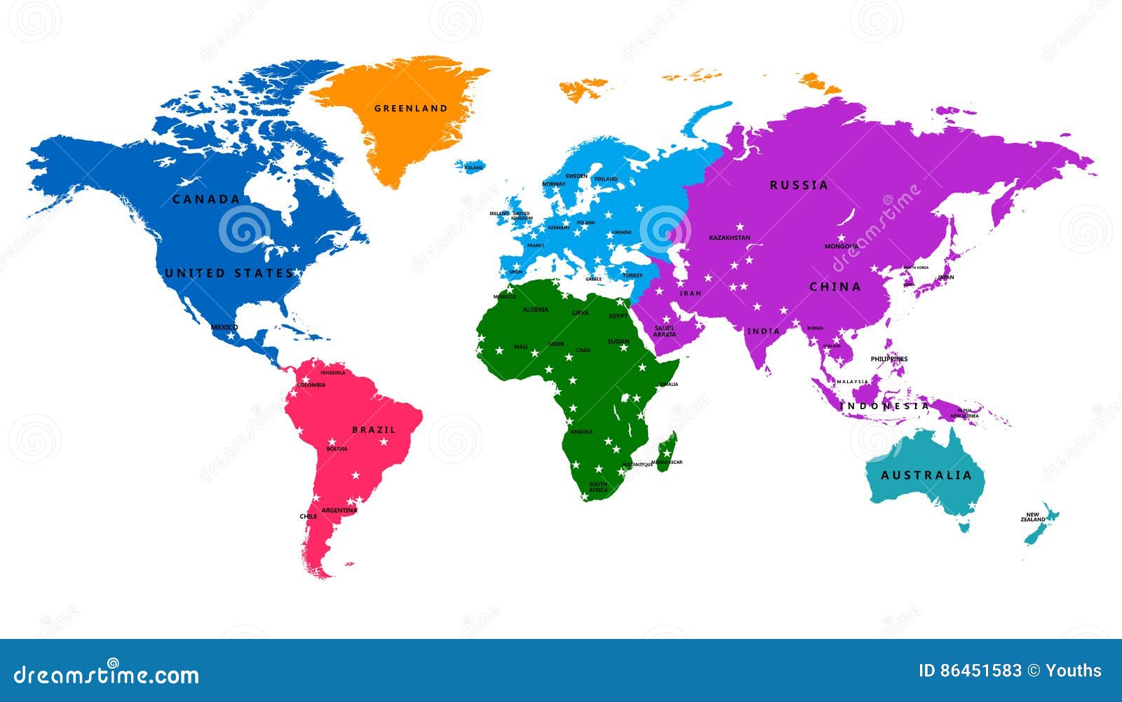 Carte Du Monde De Vecteur Avec Le Pays Et Le Capital