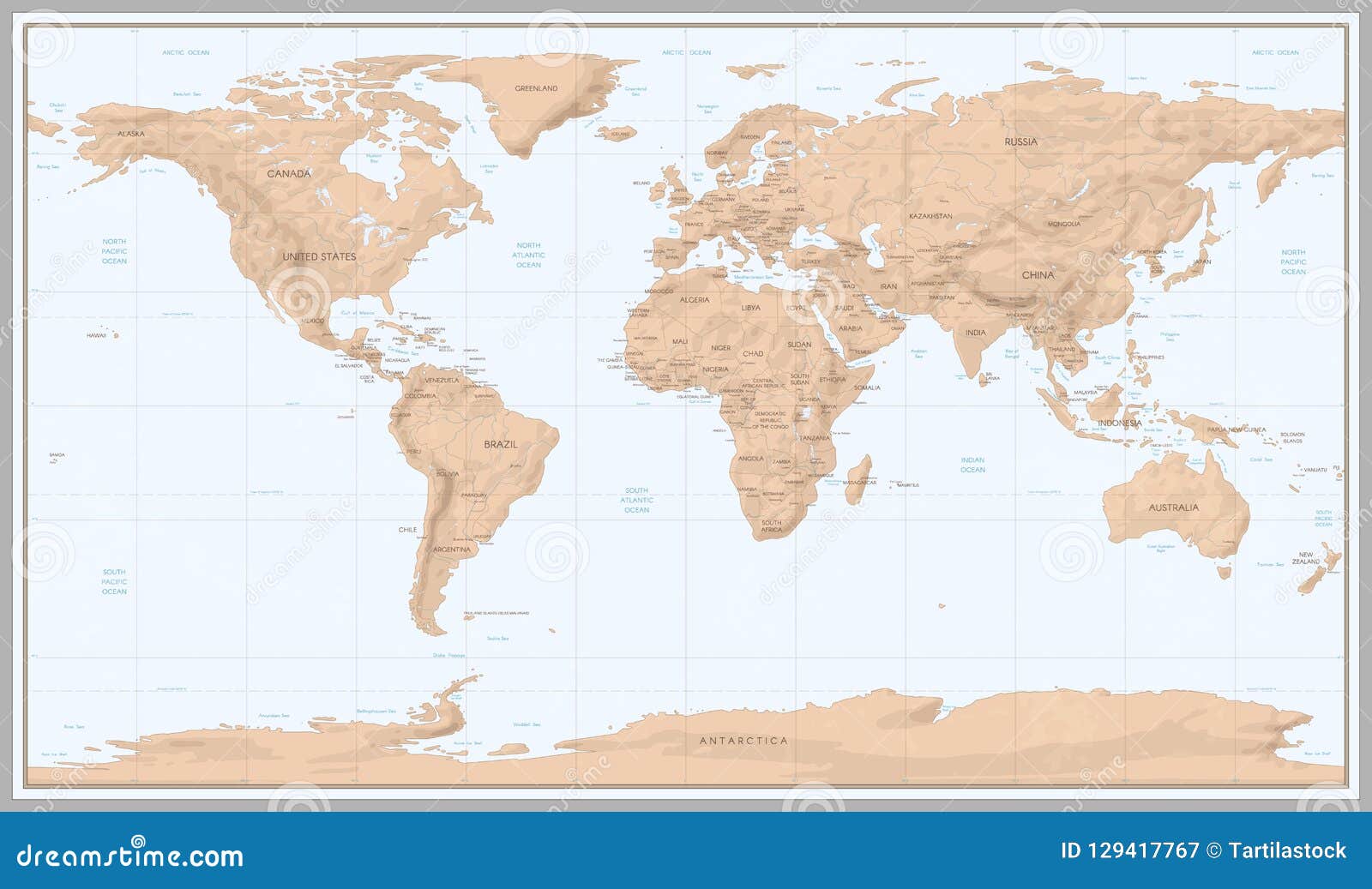 Carte Du Monde De Vintage Rétros Frontières De Pays Sur La