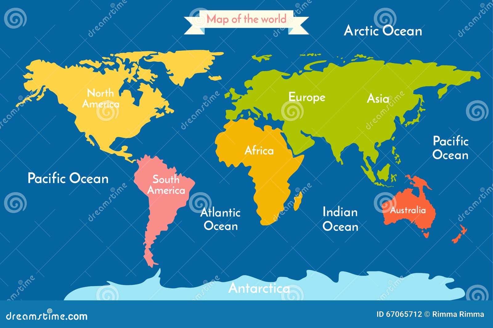 Carte Des Océans Et Des Continents Carte Du Monde Dirigez L'illustration Avec L'inscription Des Océans Et
