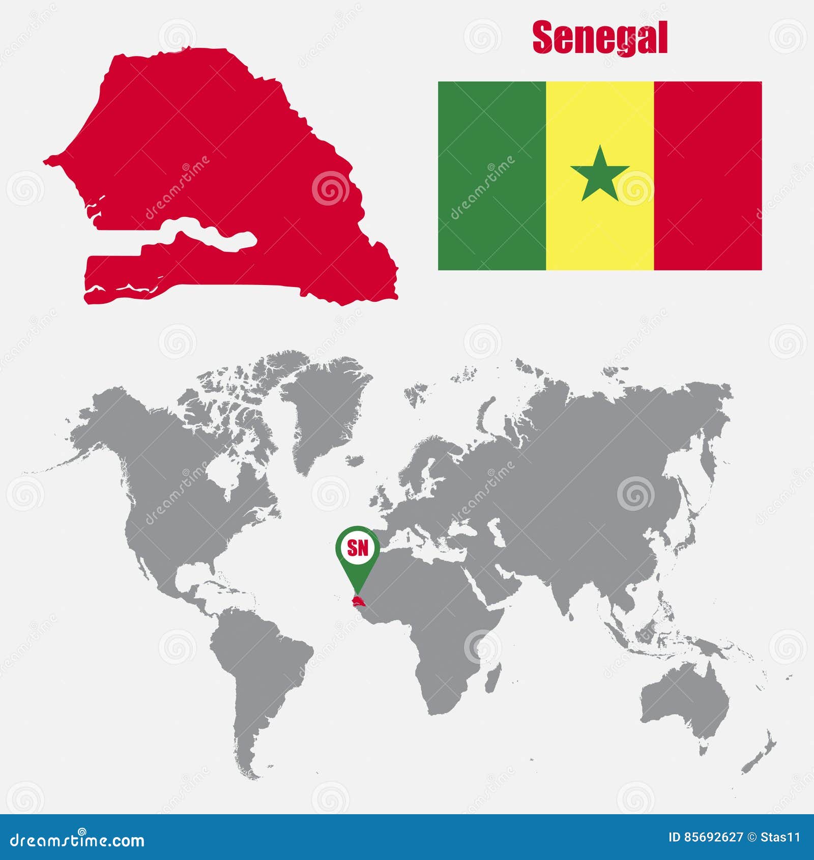 Carte et drapeau du Sénégal Stock Illustration