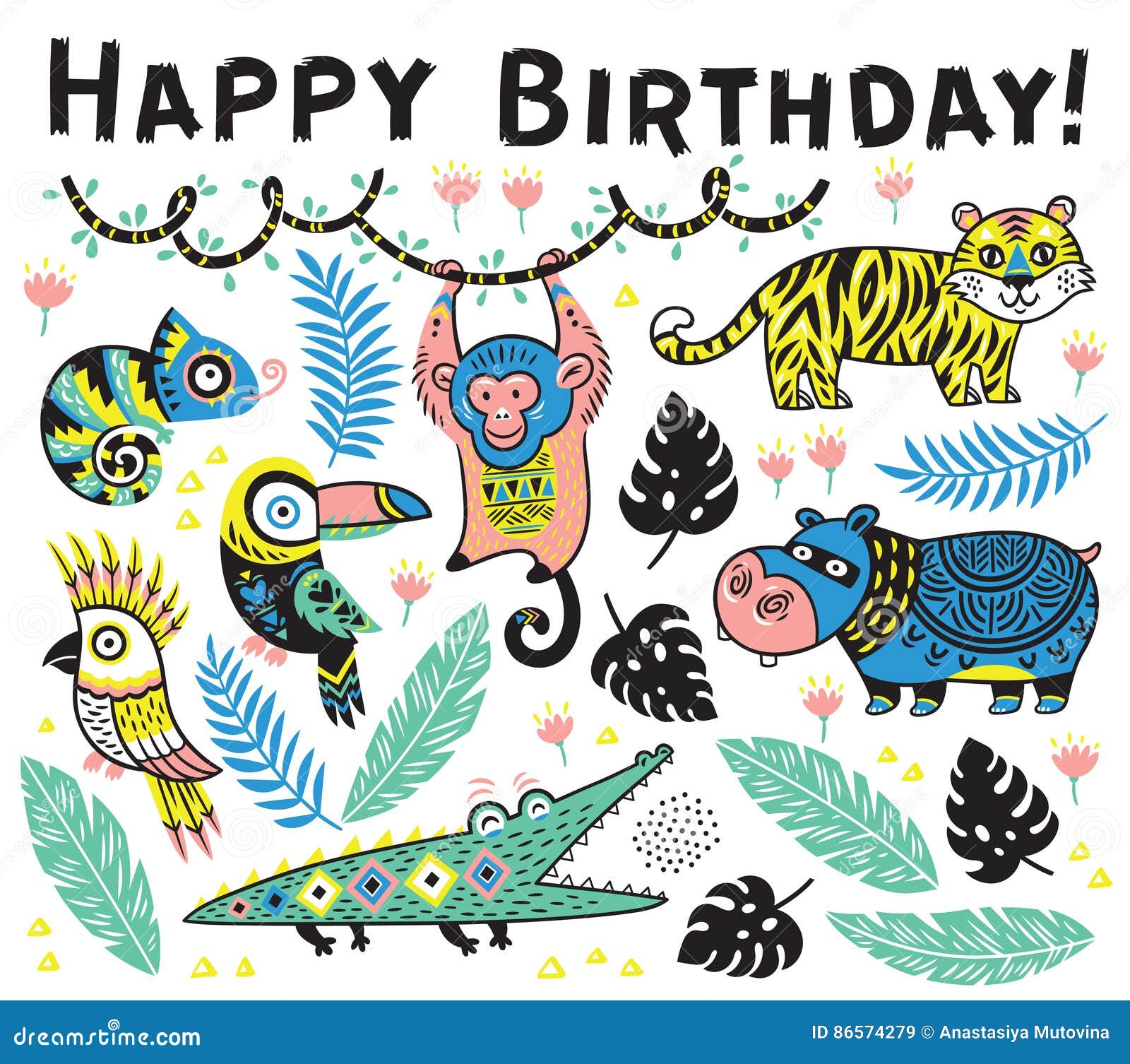 Carte De Joyeux Anniversaire Avec Des Animaux