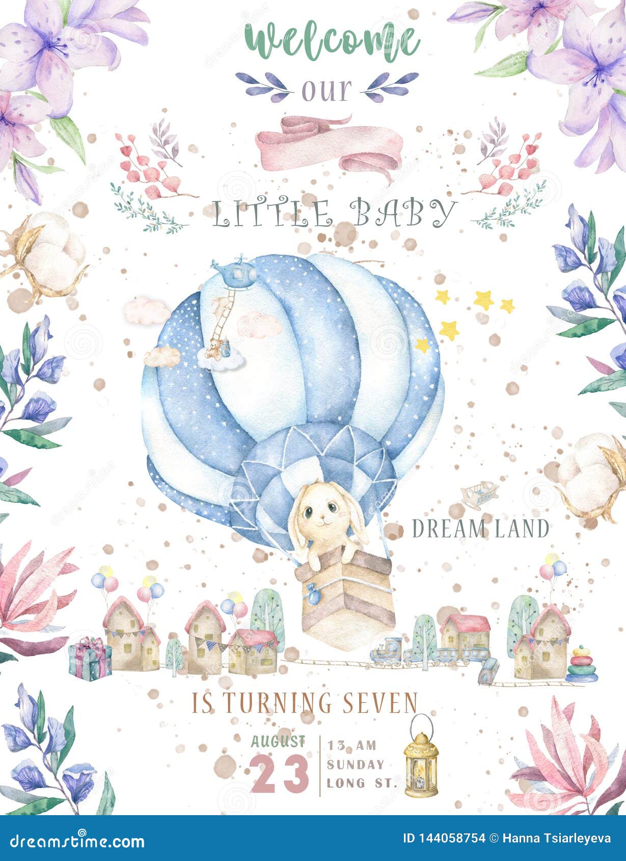 Carte Mignonne De Joyeux Anniversaire Avec Le Lapin De Bande Dessinee Fleurs De Rose De Boho De Clipart Images Graphiques Et De Photo Stock Image Du Anniversaire Lapin