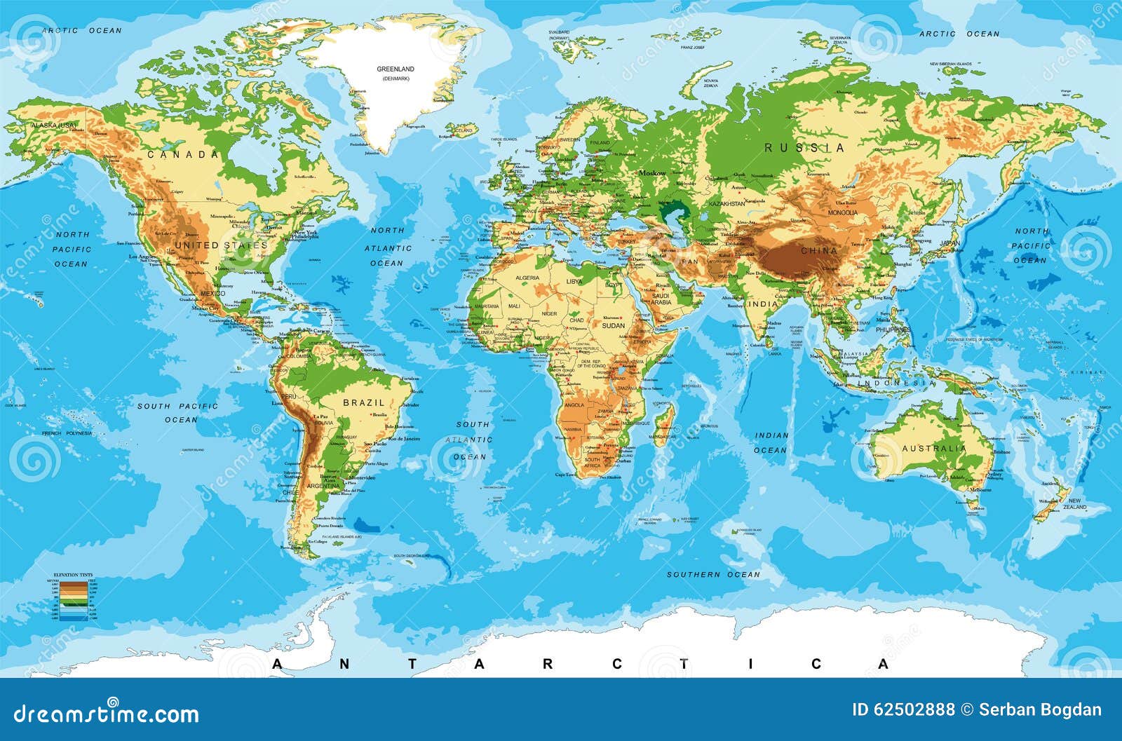 Carte Physique Du Monde Illustration De Vecteur