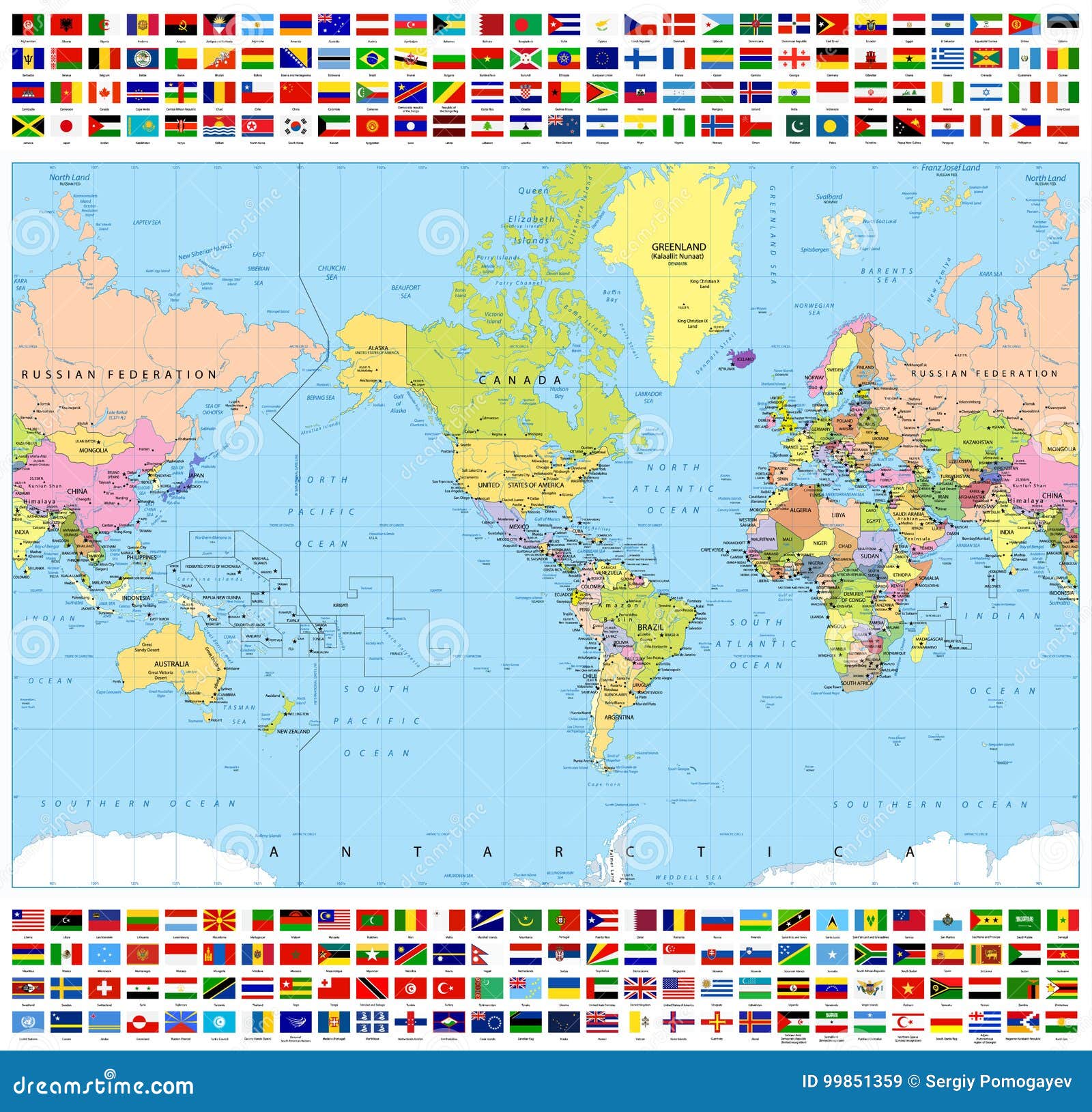 Carte Politique Centrée Du Monde De Lamérique Et Tous Les