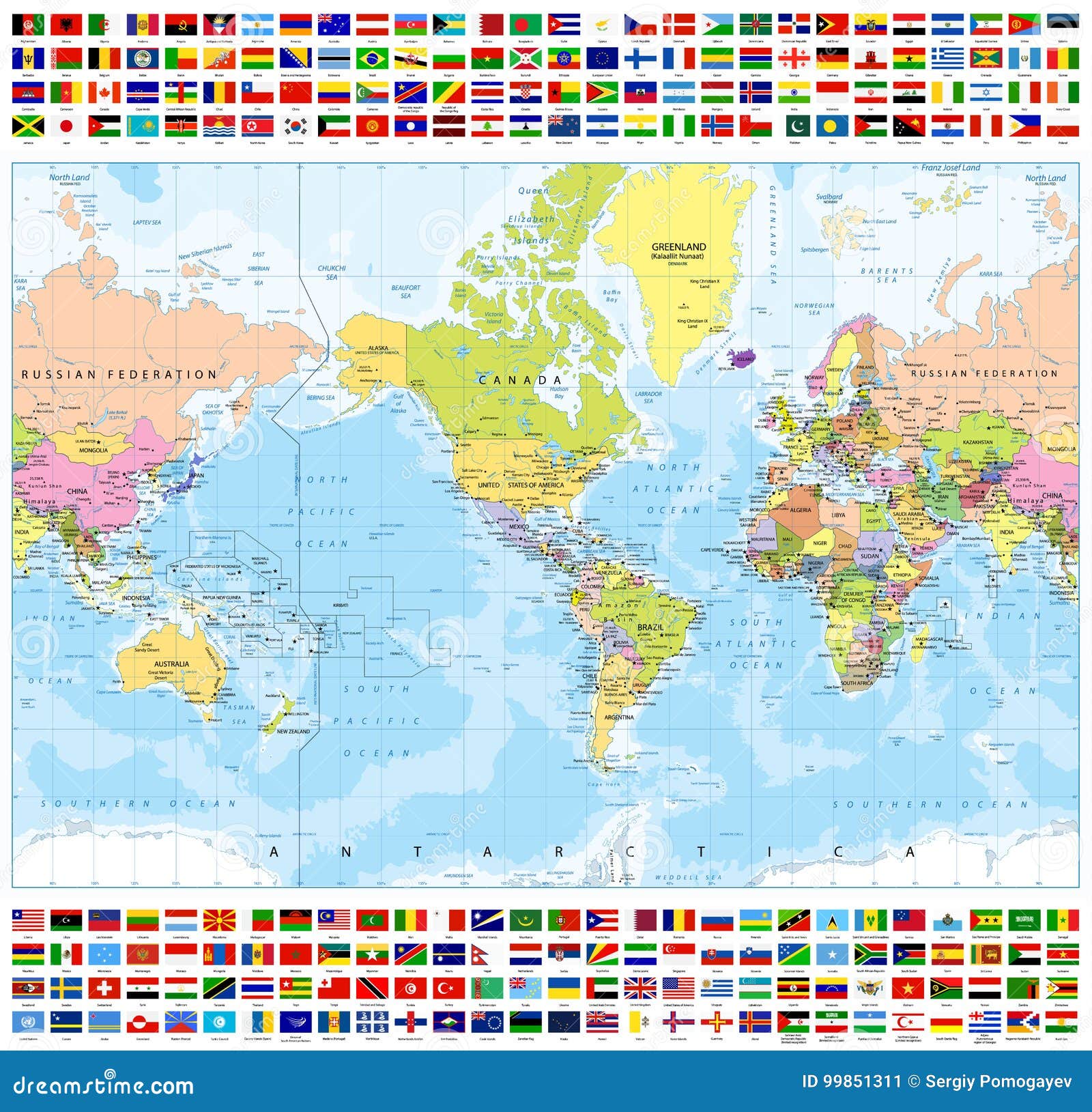 Carte Politique Centrée Du Monde De Lamérique Et Tous Les