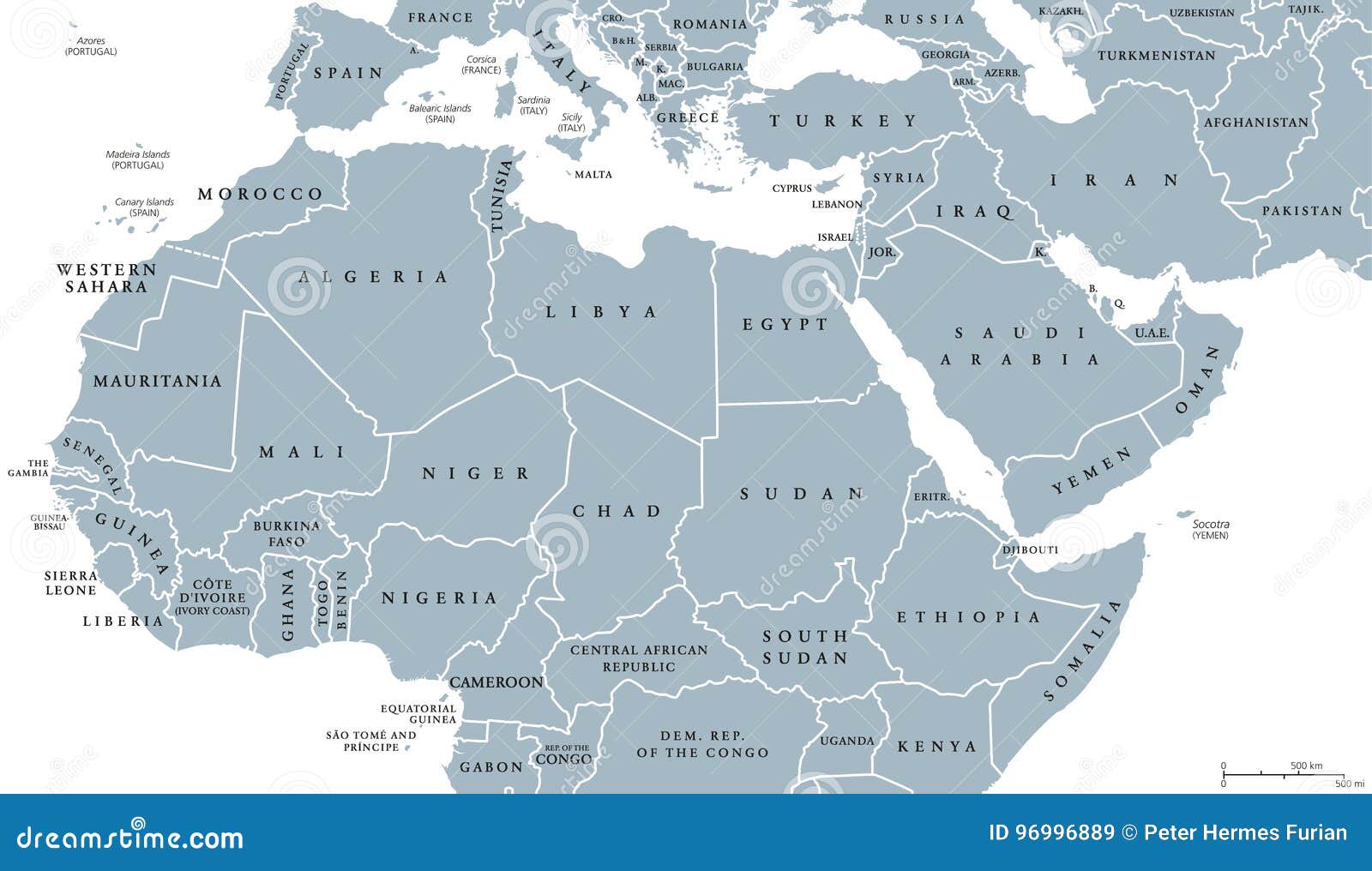 Carte Politique De Lafrique Du Nord Et Du Moyen Orient