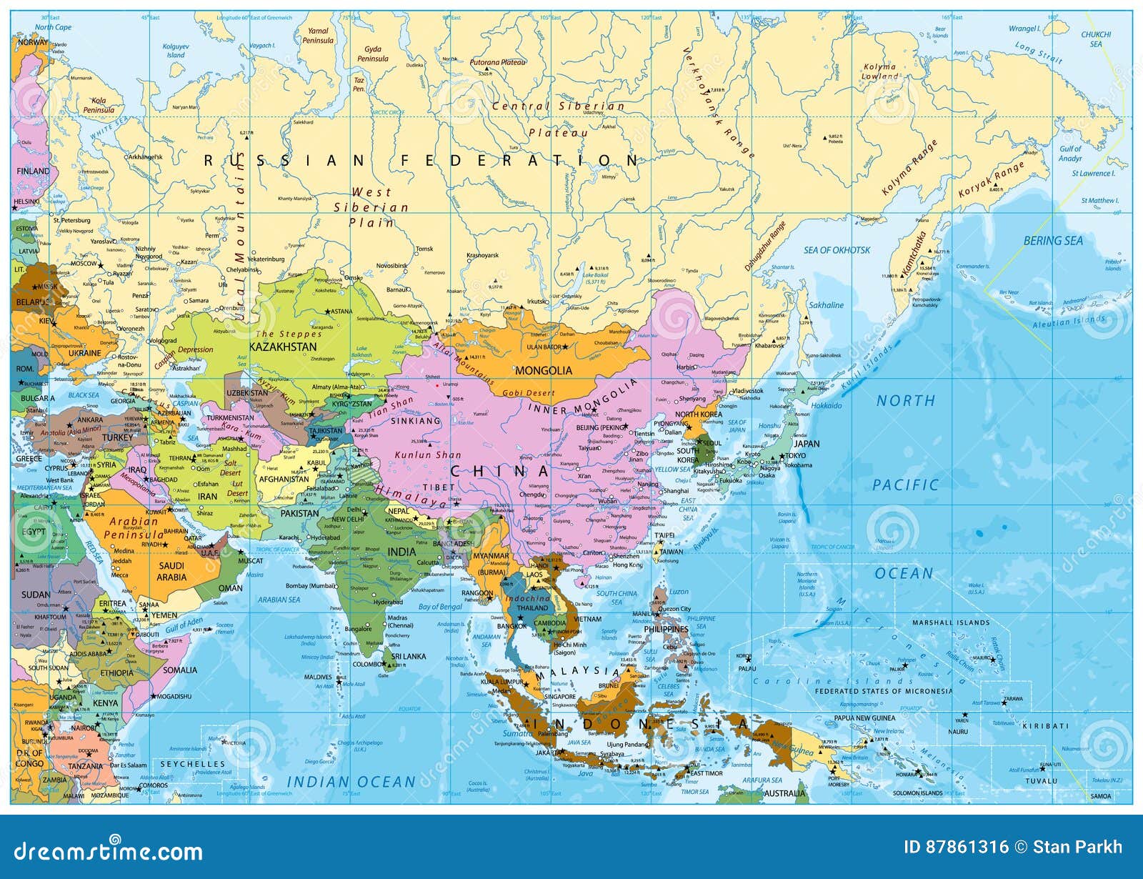 Carte politique de l'Asie illustration de vecteur ...