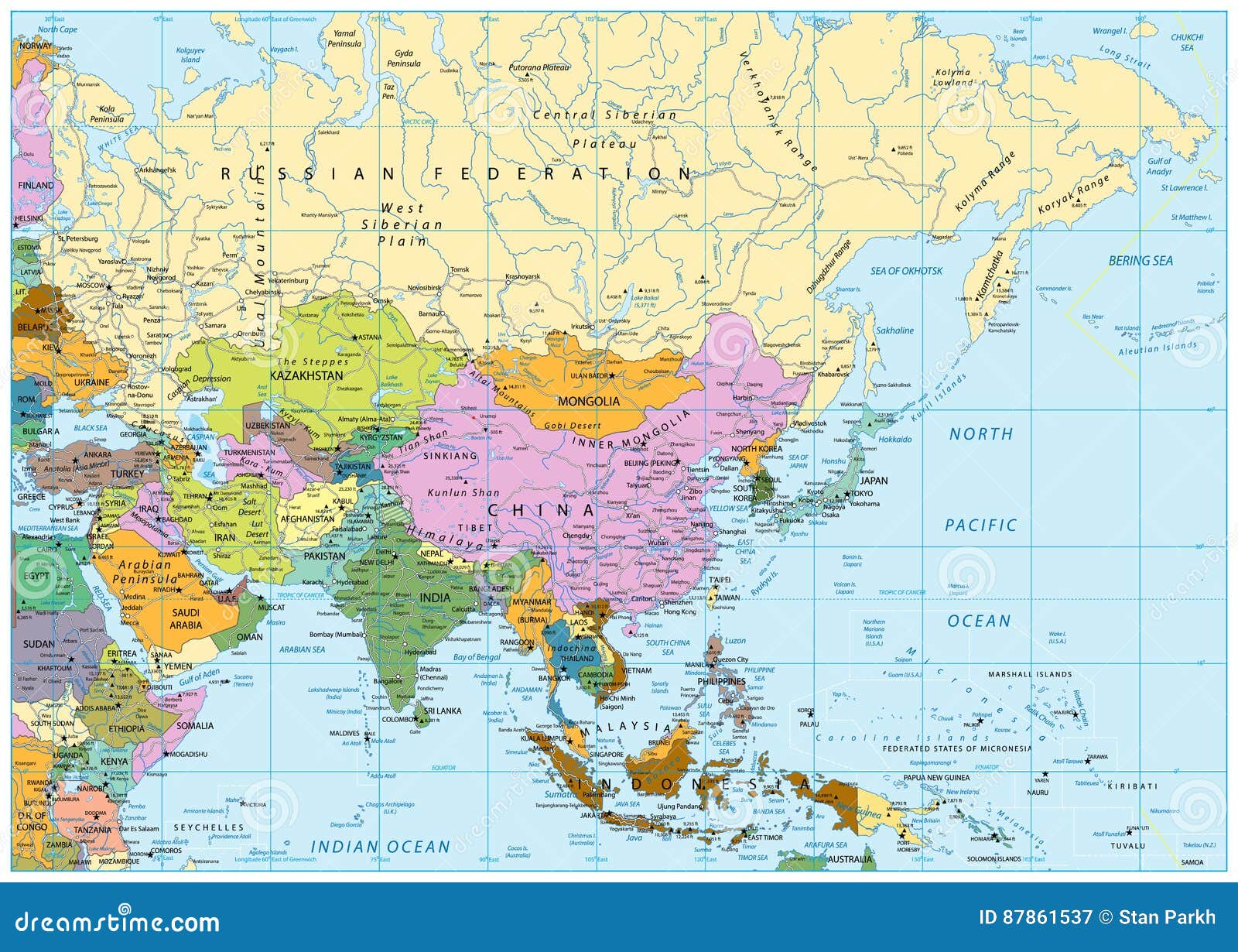 Carte politique de l'Asie illustration de vecteur ...