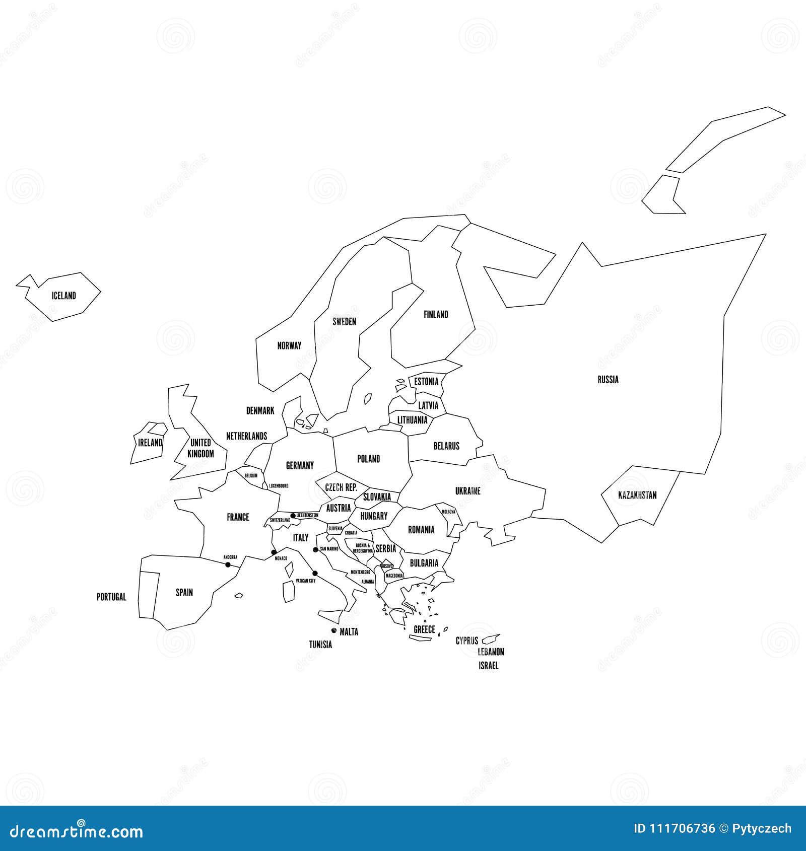 Carte Politique De Leurope Contour Noir Mince Simplifié De