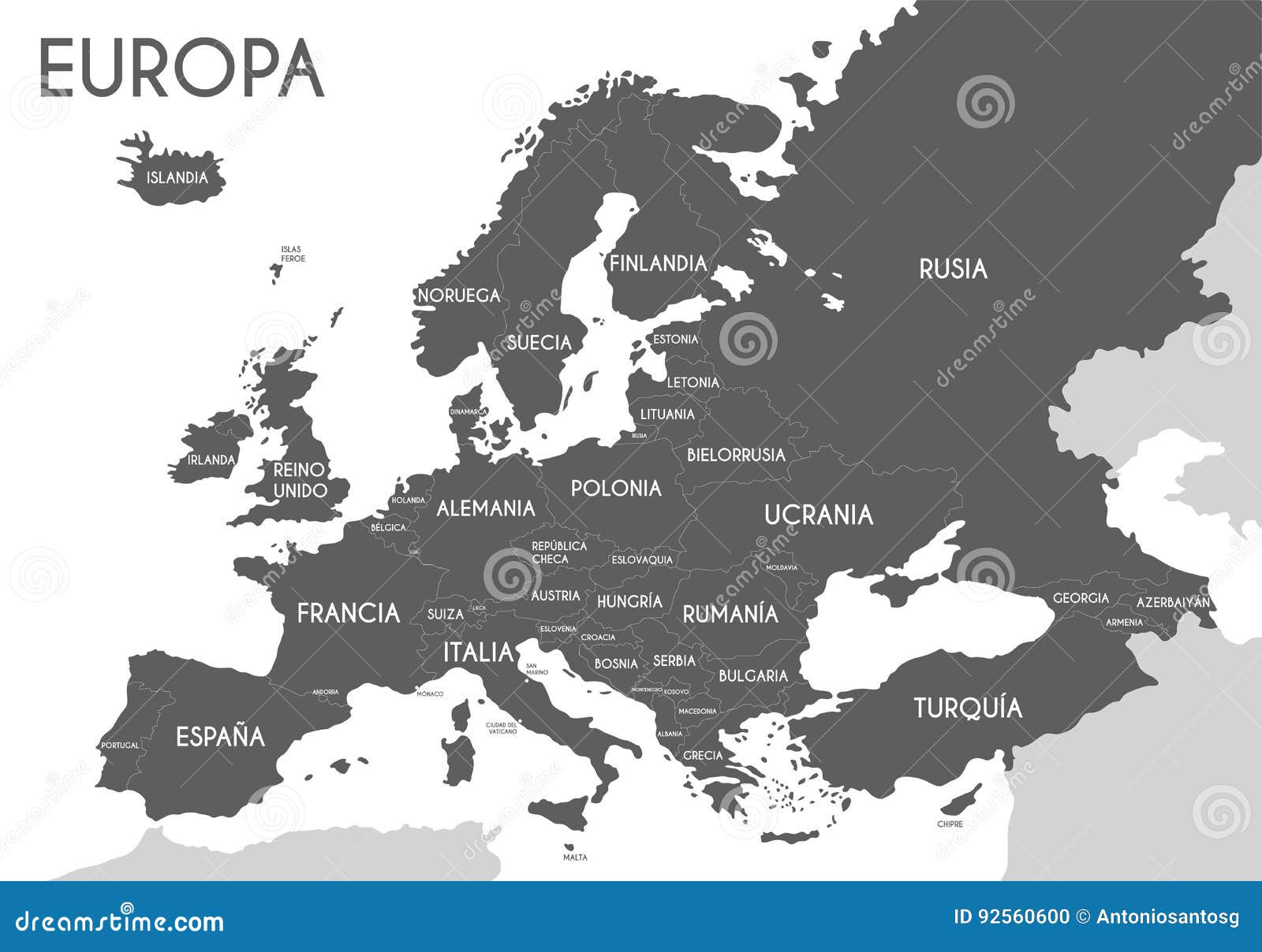 Carte Politique De Leurope Dans La Couleur Grise Avec Le