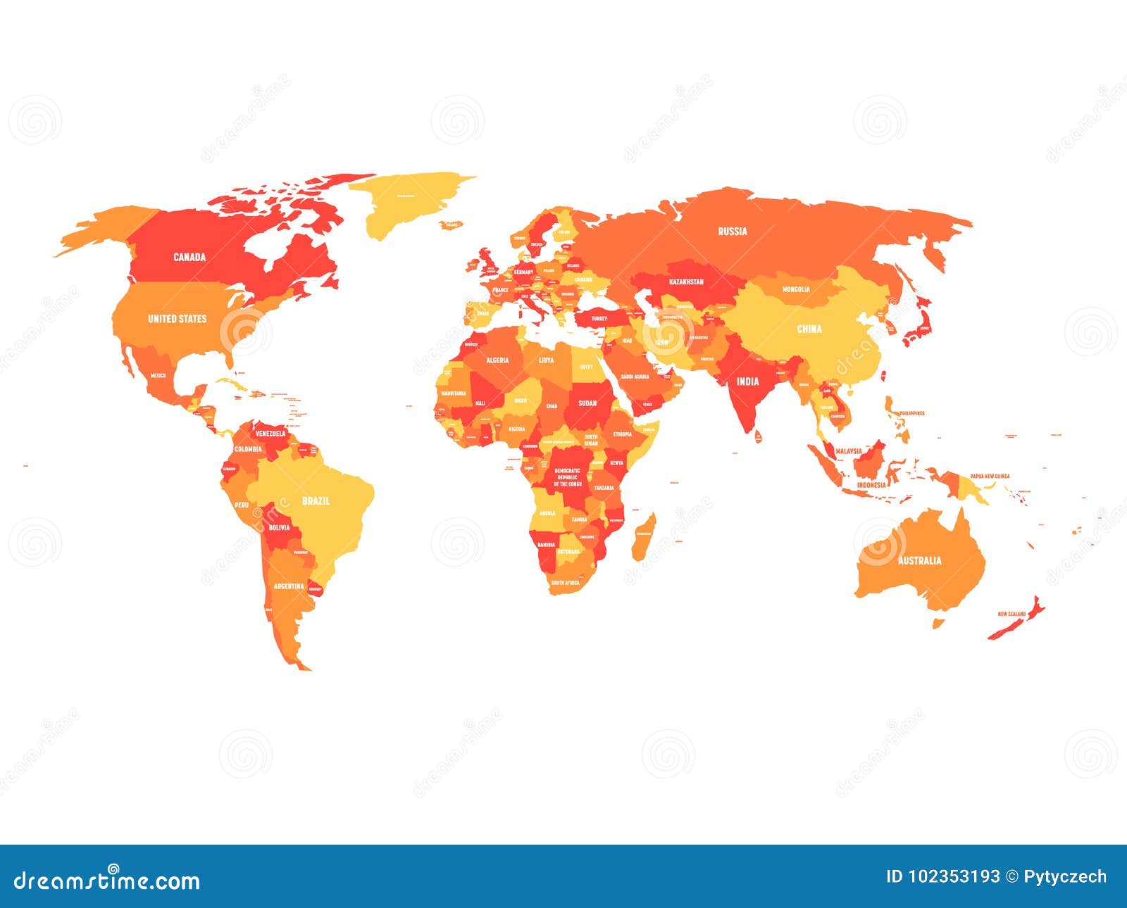 Carte Politique De Monde à Quatre Nuances Dorange Avec Des