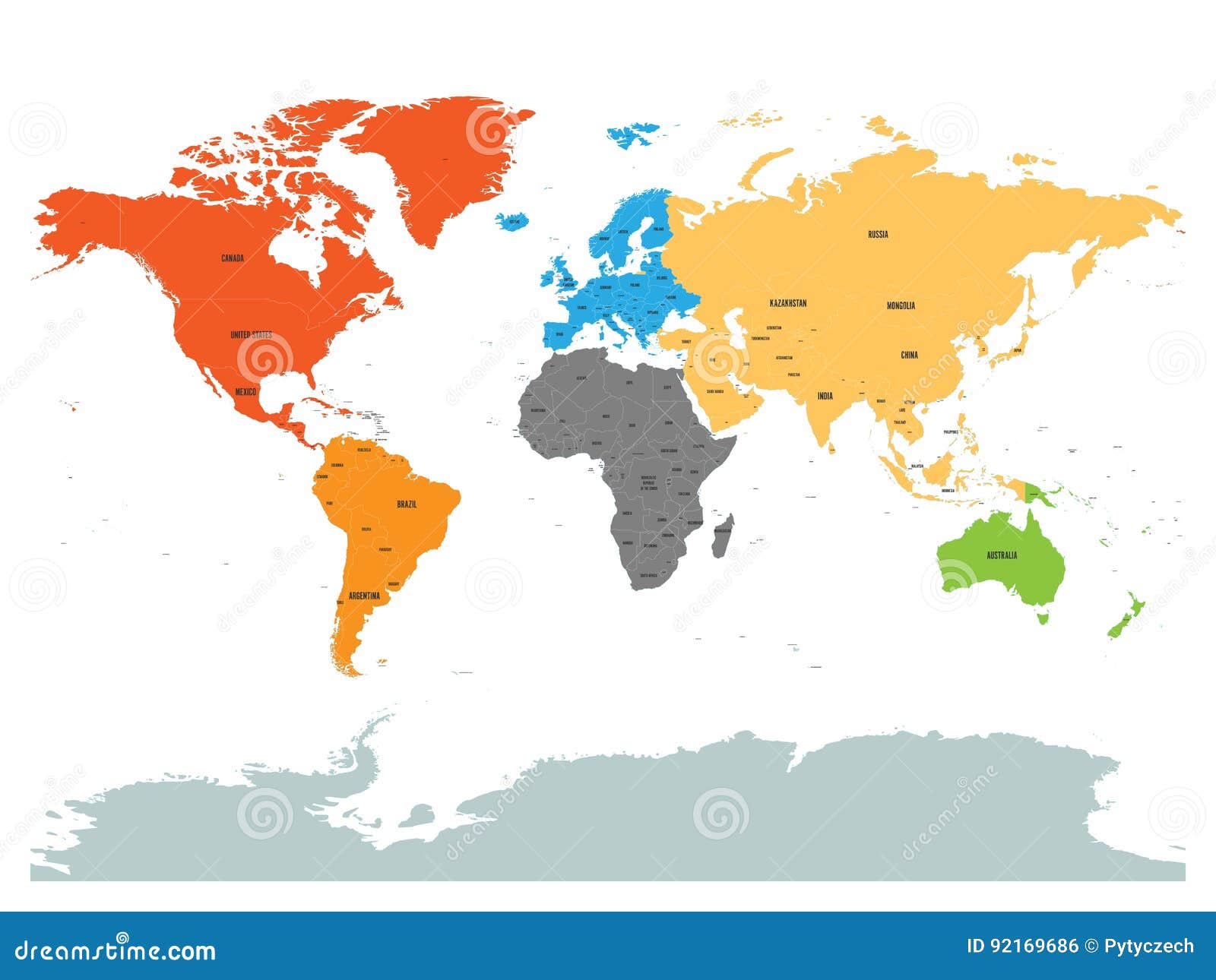 Carte Politique De Monde Avec Lantarctique Continents Dans