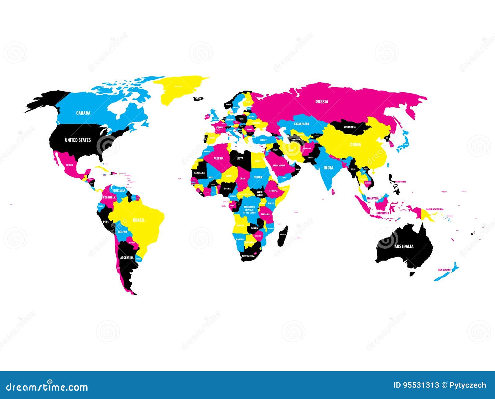 Carte Politique De Monde Dans Des Couleurs De Cmyk Avec Des