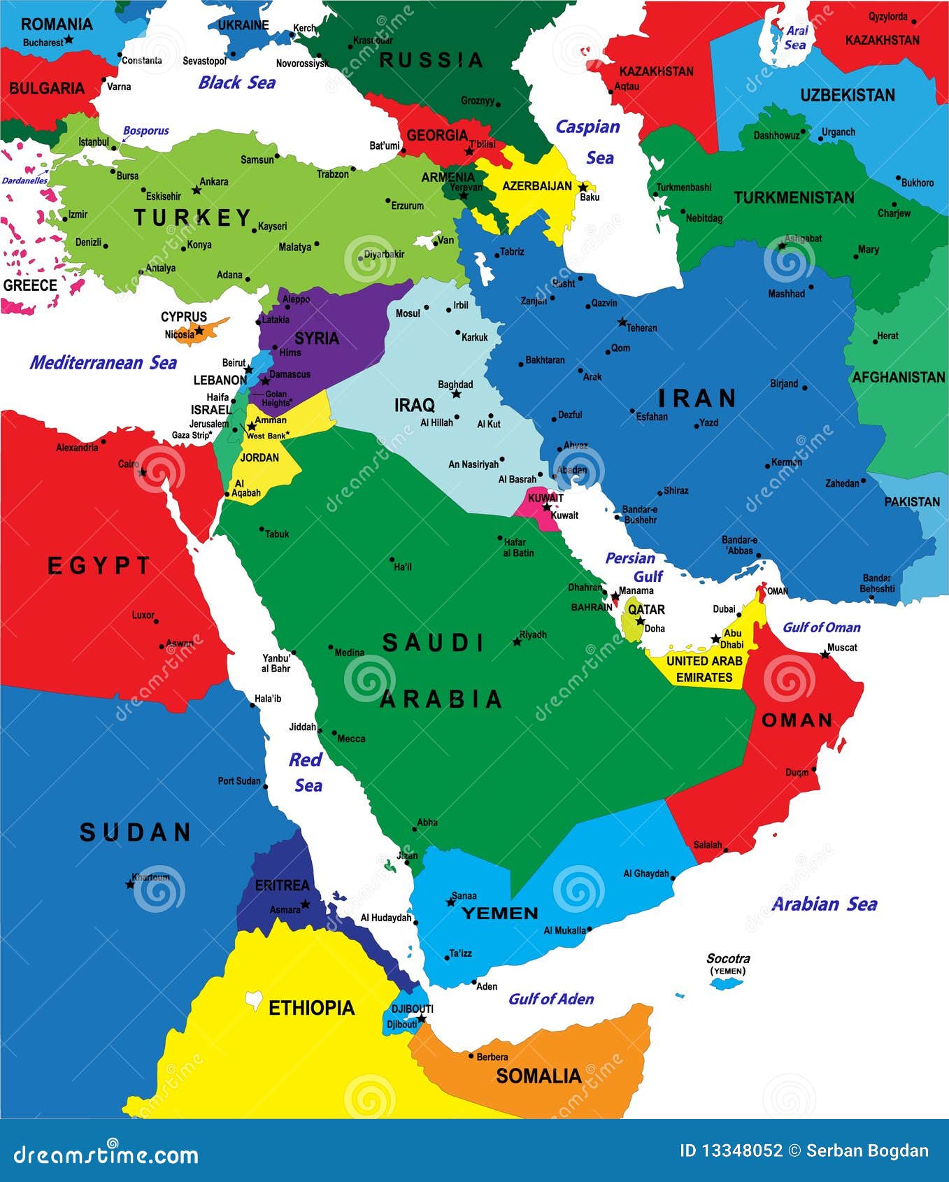 Carte Politique De Moyen Orient Photographie Stock Image 13348052