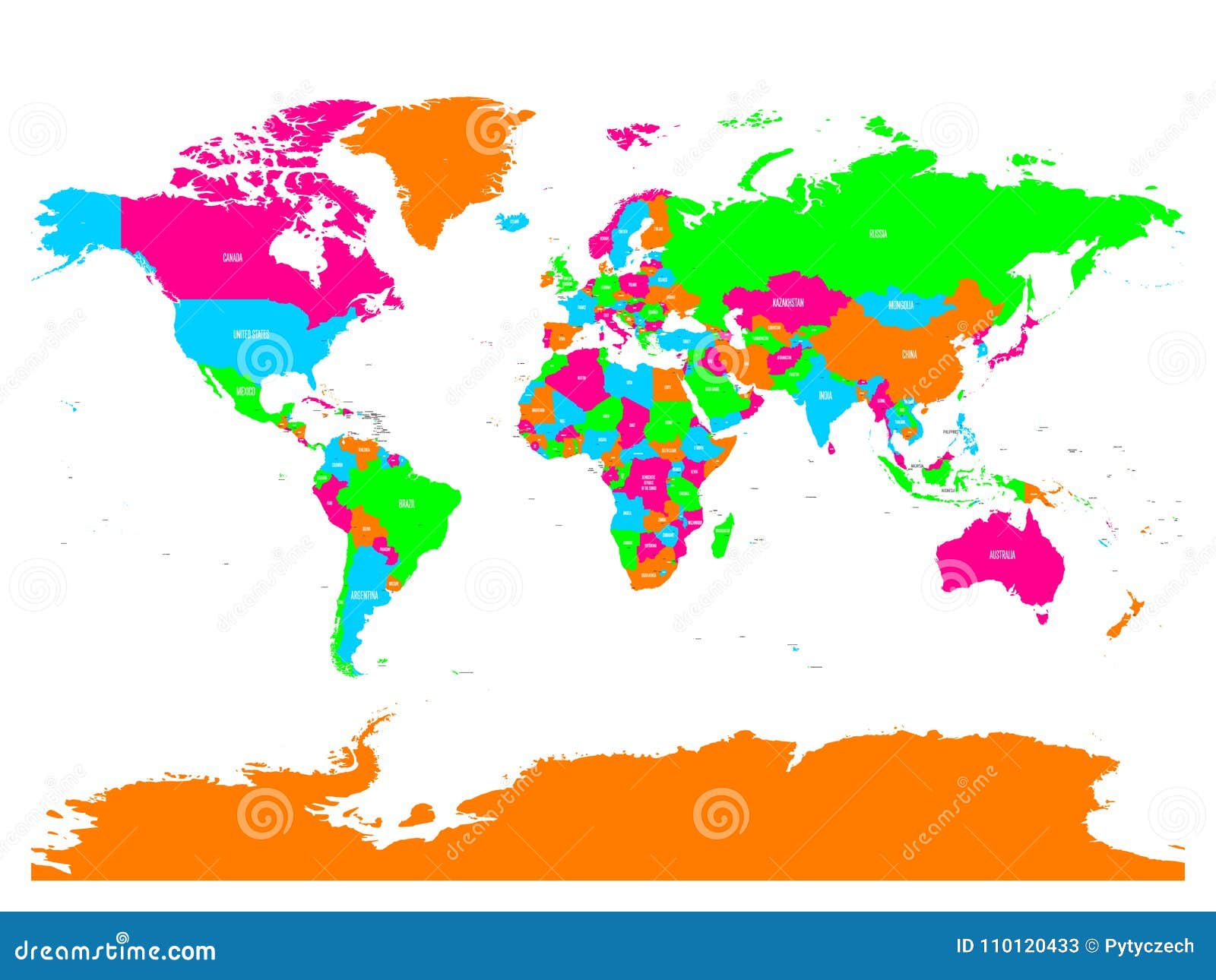 Carte Politique De Vecteur Coloré De Monde Avec Des Noms Du