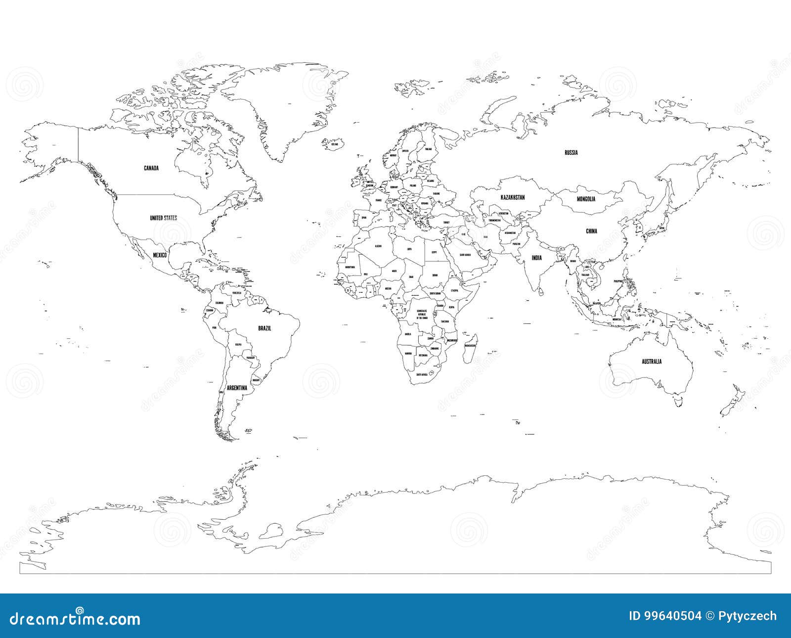 Carte Politique De Vecteur De Monde Contour Noir Sur Le Fond Blanc Avec Des  Labels De Nom Du Pays Illustration de Vecteur - Illustration du  cartographie, ligne: 99640504