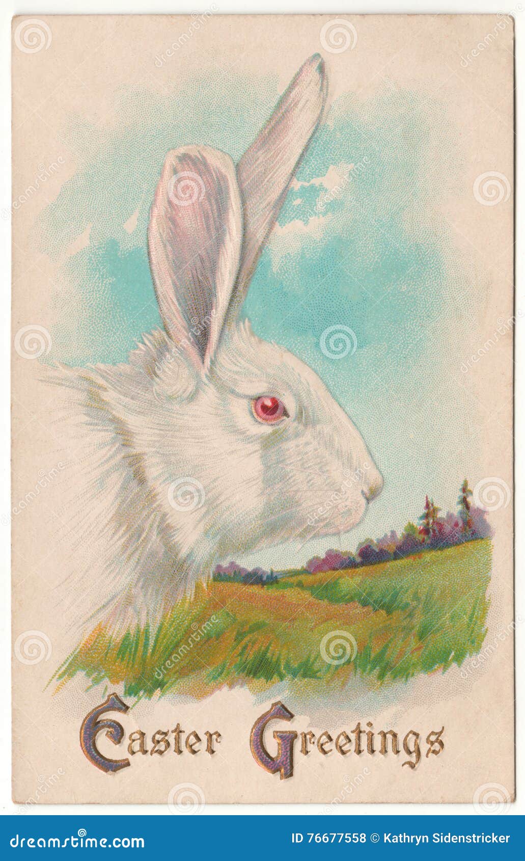 Carte Postale Blanche De Lapin De Salutations De Pâques De Vintage ...