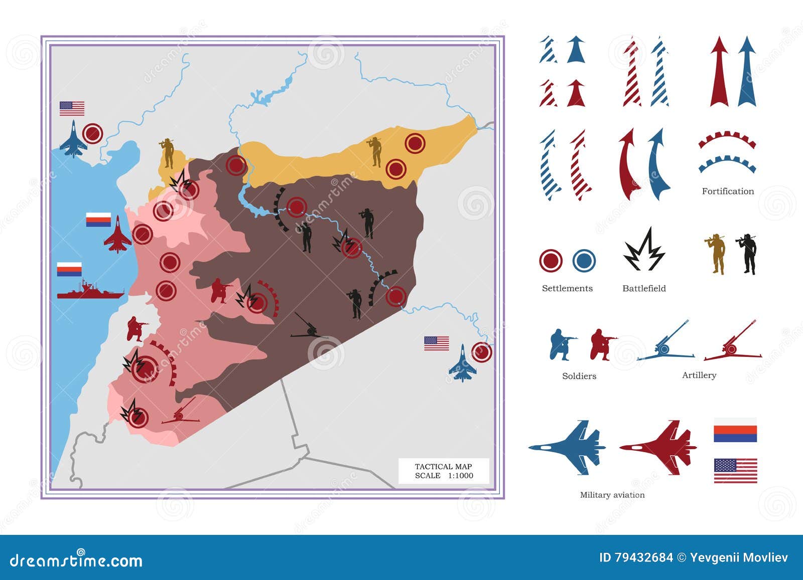 Carte Tactique Militaire Avec Des Icônes Le Conflit En Syrie