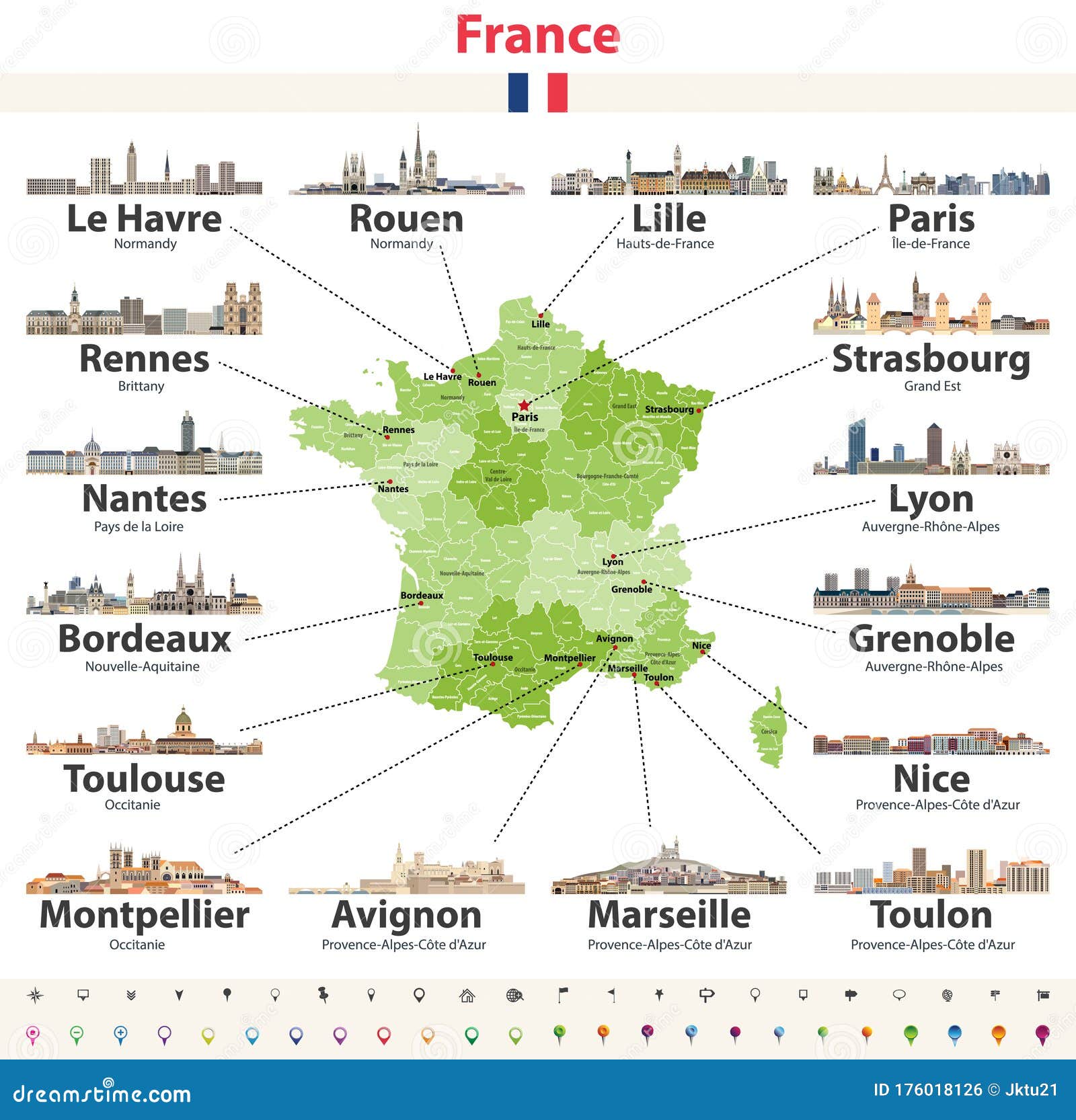 Carte de France (un vecteur par département) Poster